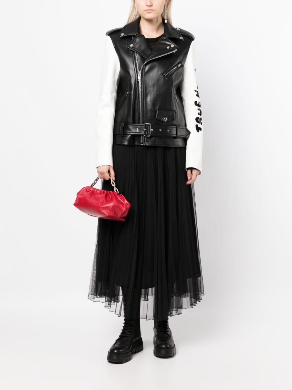 CONTRASTING-SLEEVES BIKER JACKET - 5