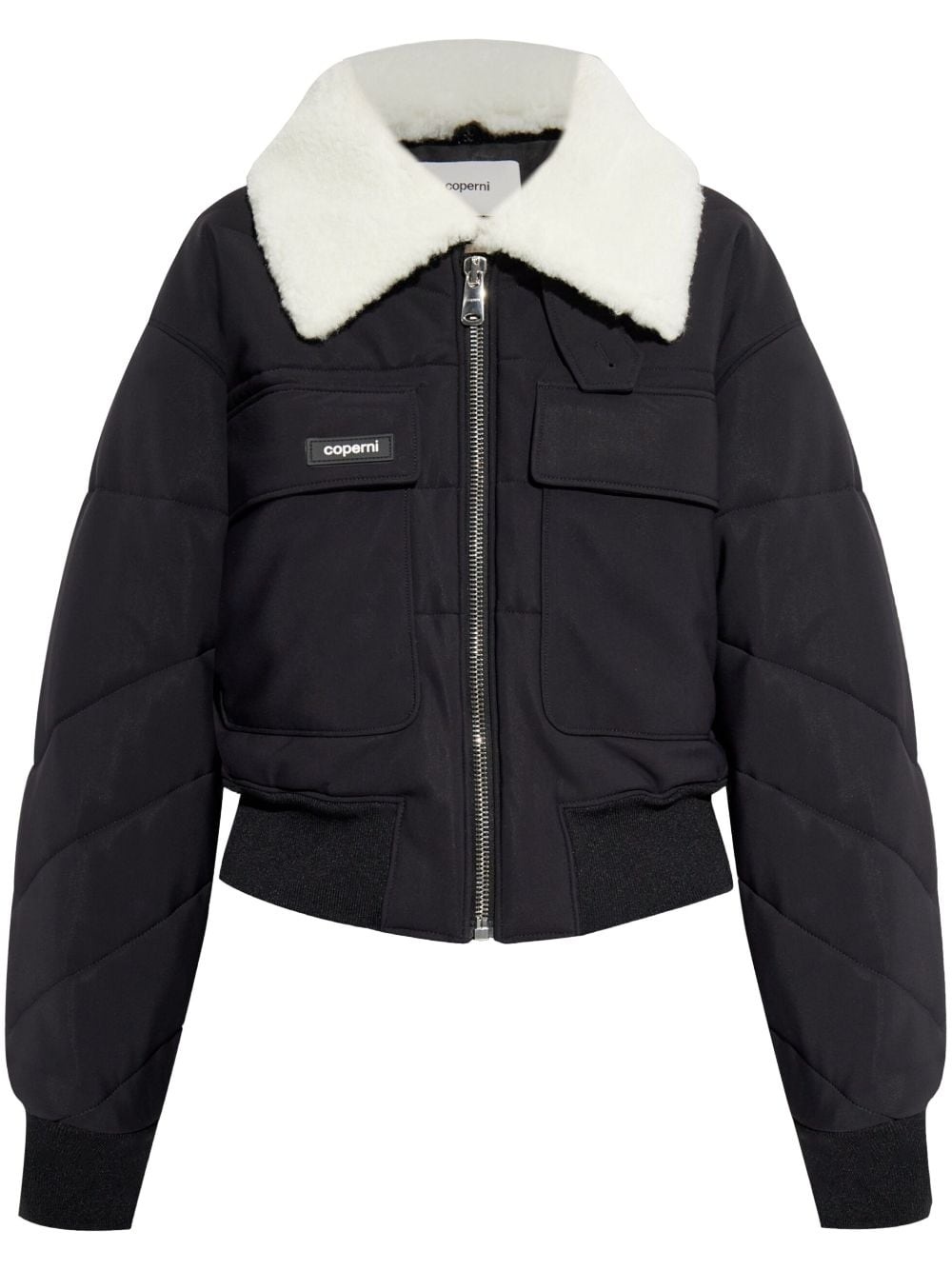 logo-patch faux-shearling puffer jacket - 1