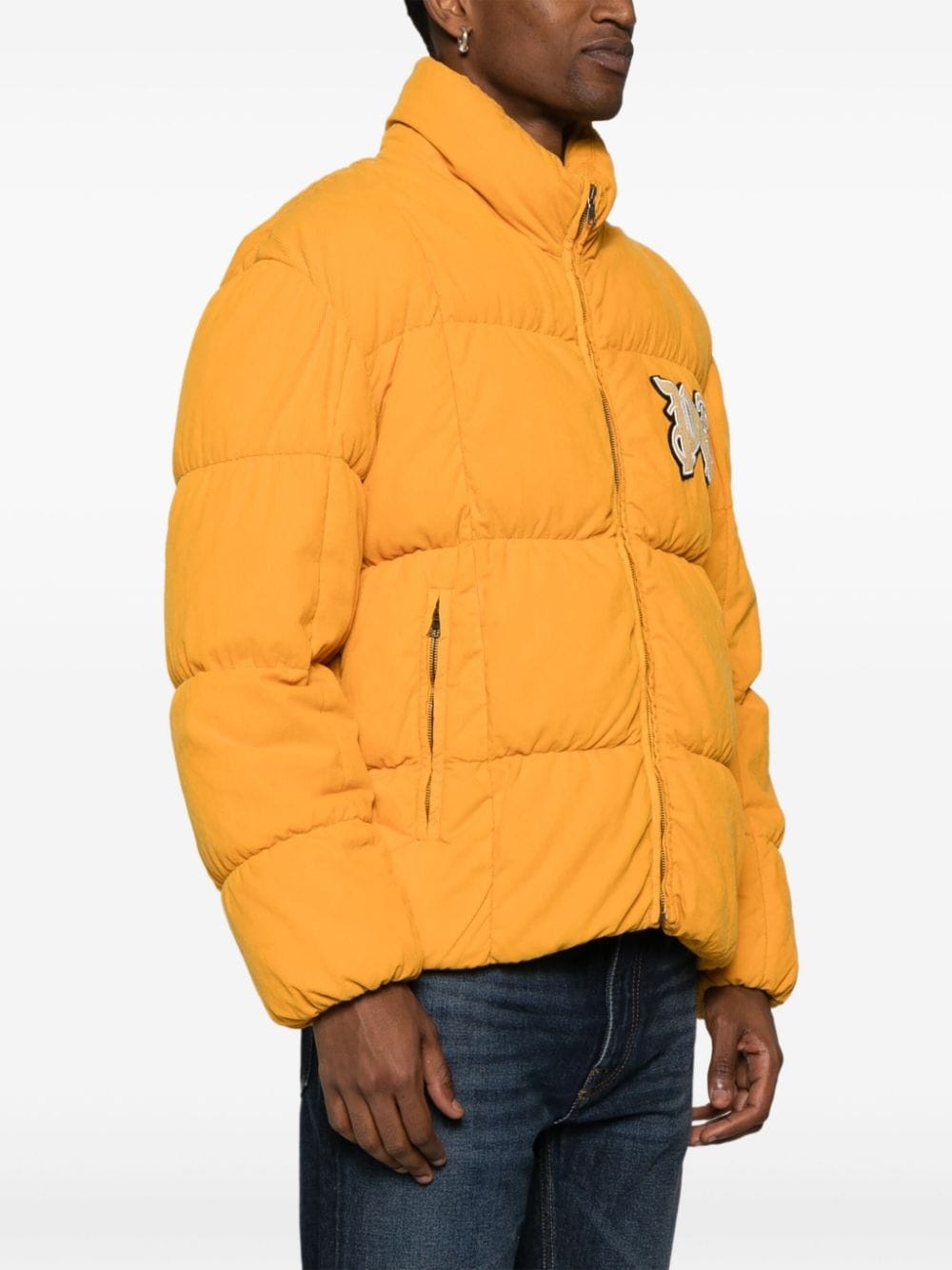 logo-patch corduroy down jacket - 3