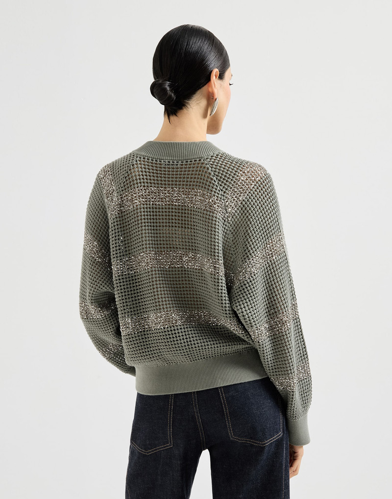 Cotton net cardigan with dazzling stripes 3