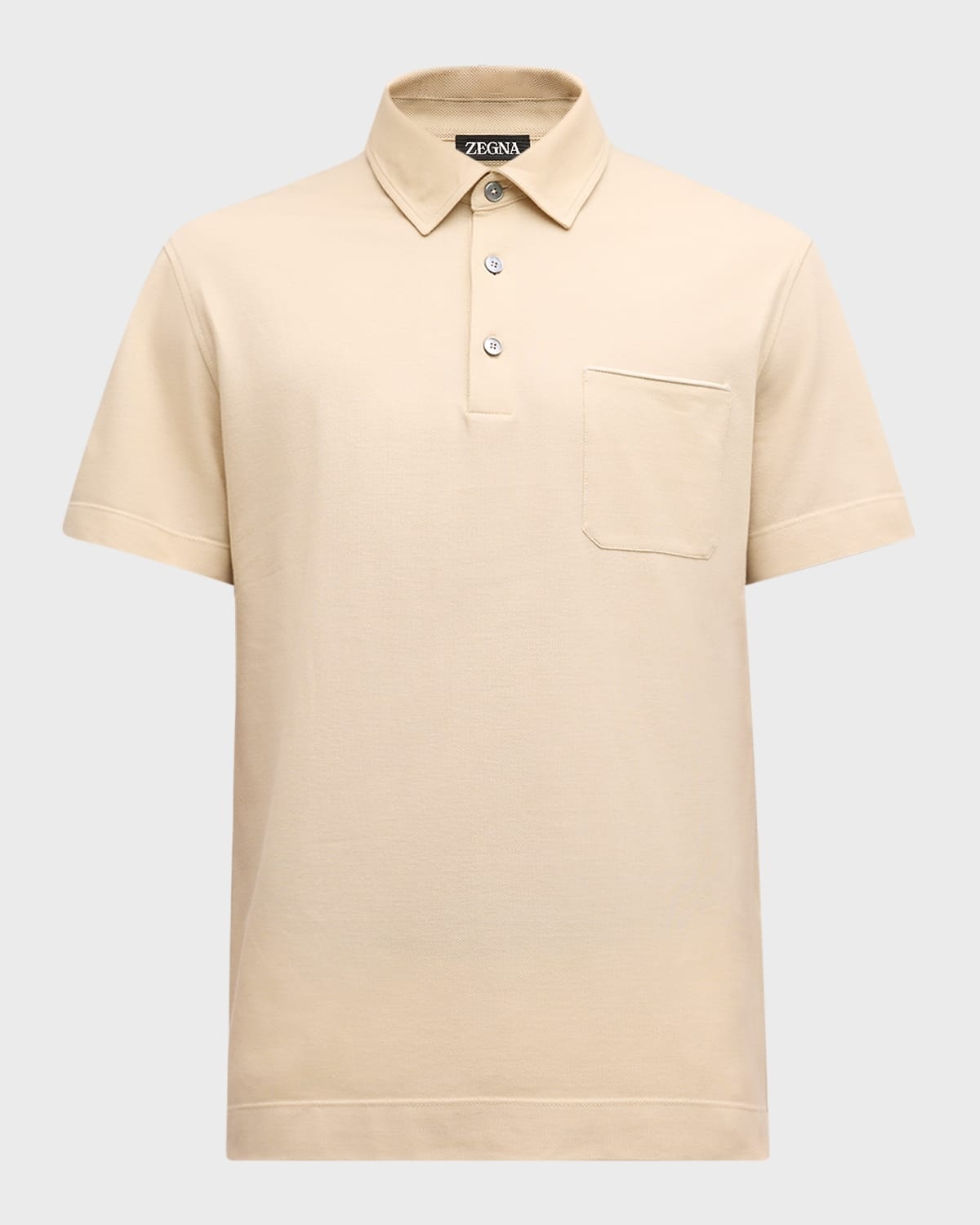 Men's Cotton Polo Shirt with Leather-Trim Pocket - 1