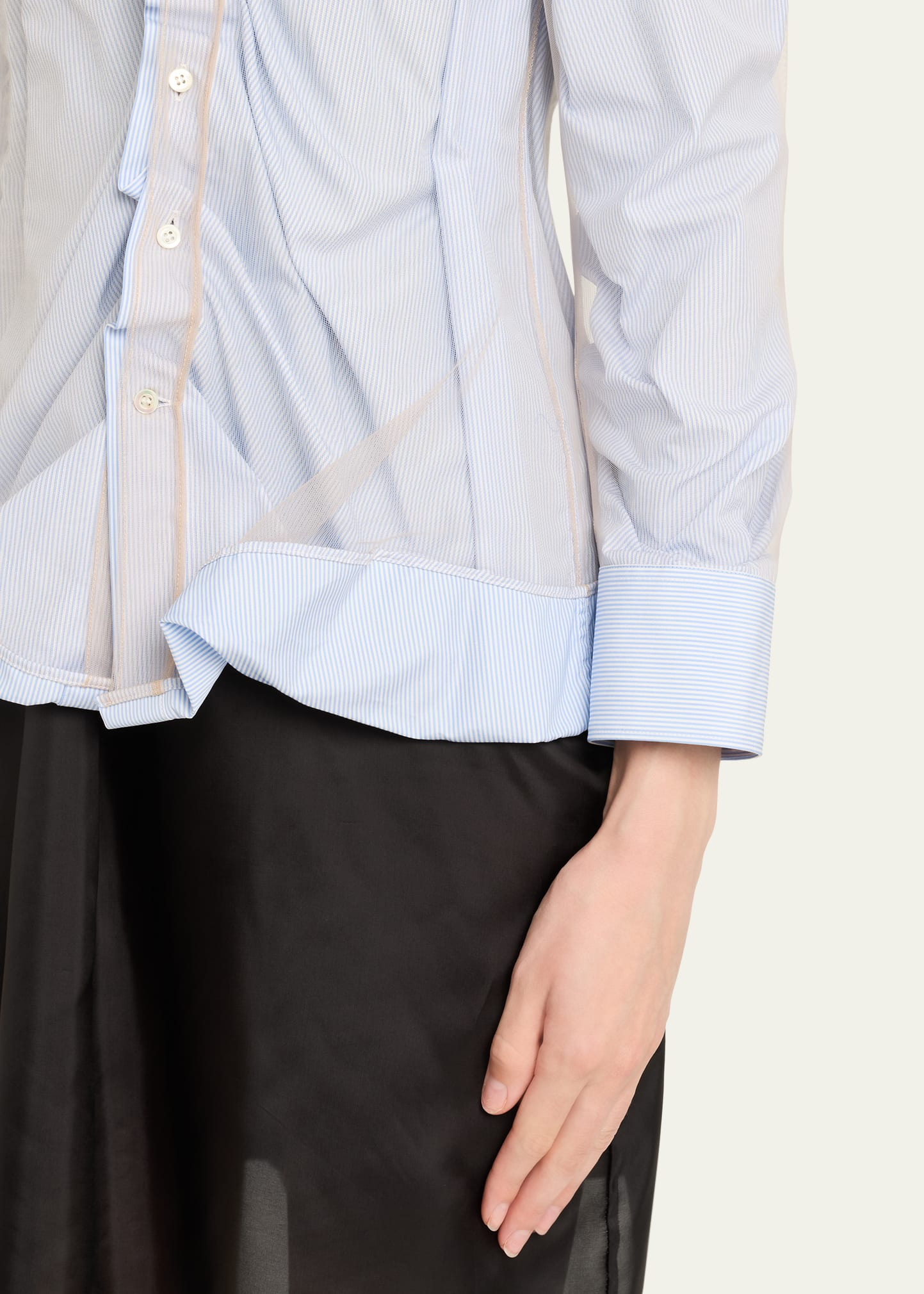 Layered Draped Stripe Button-Down Blouse - 5