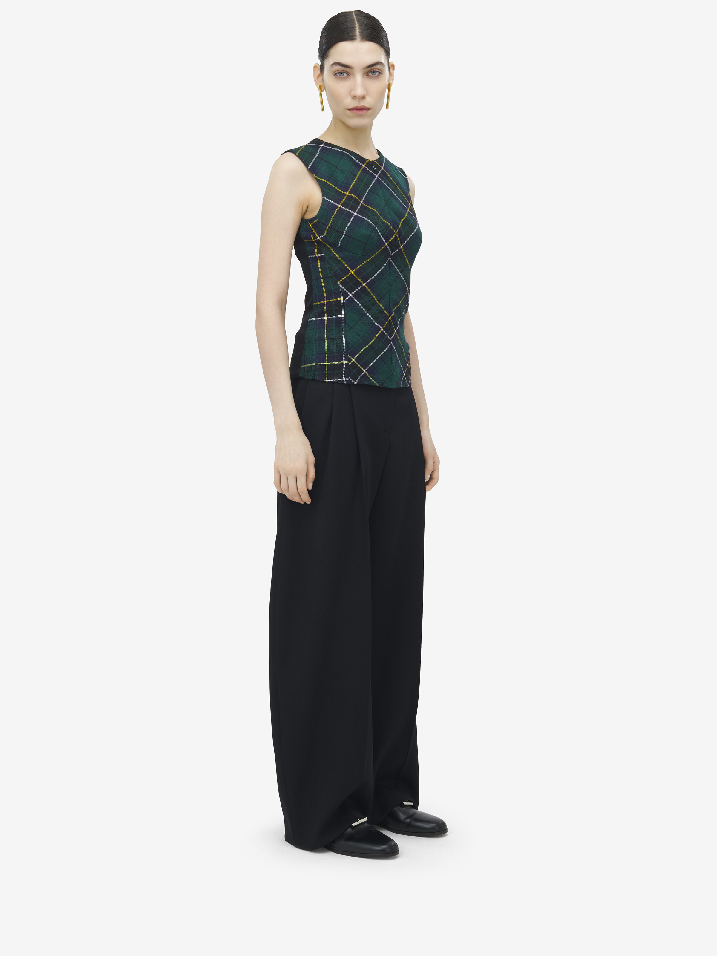Sleeveless Wool Tartan Top - 4