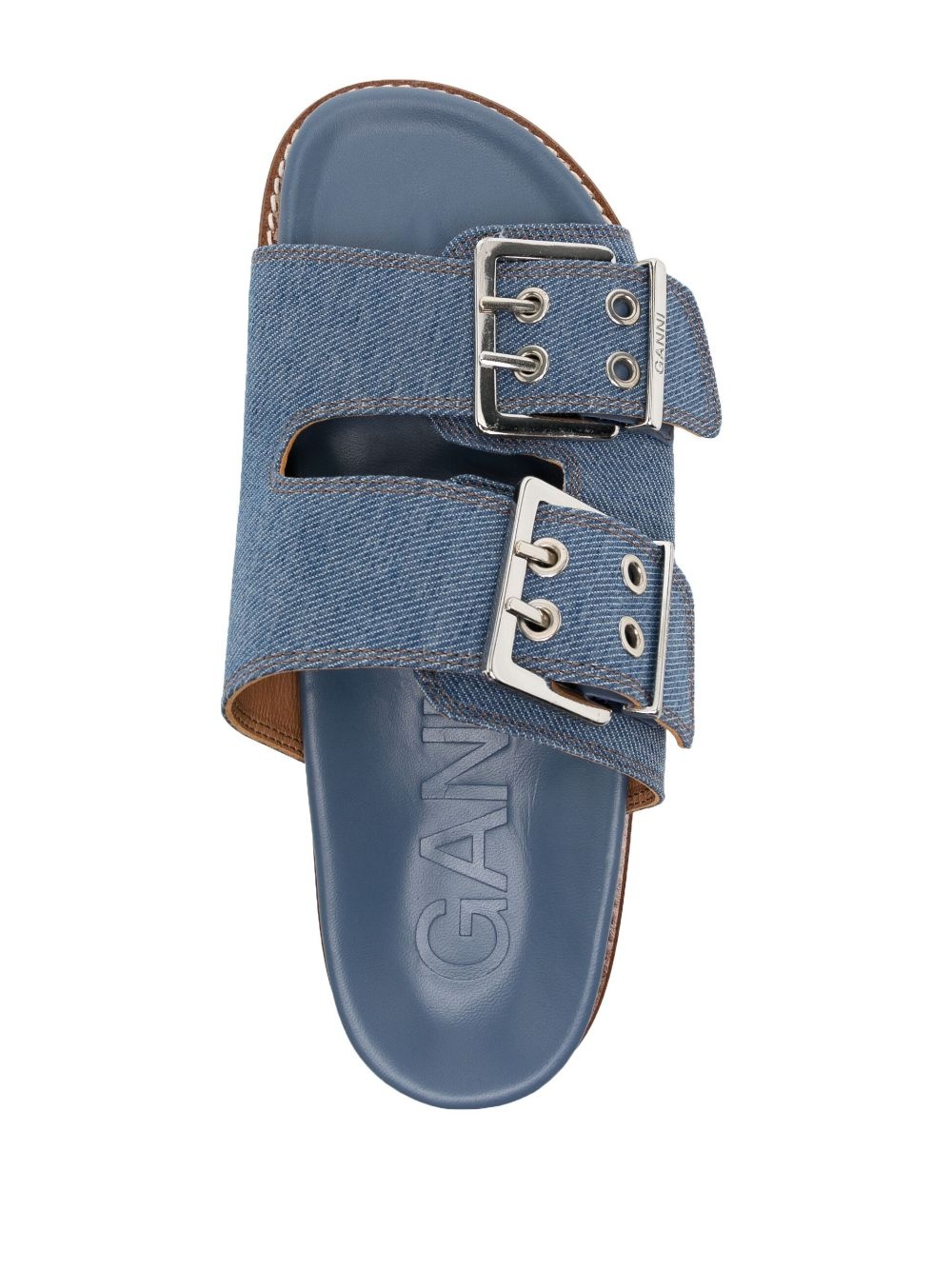 buckle-fastening denim flat sandals - 4