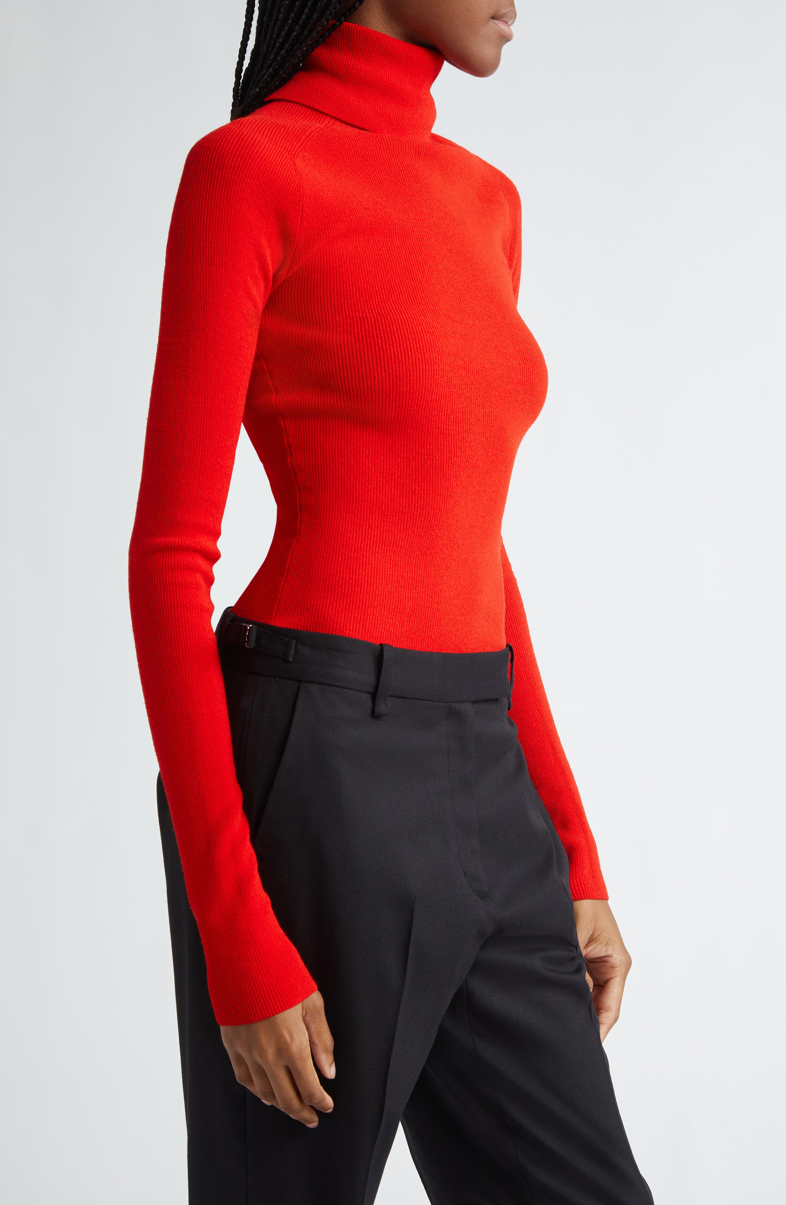 Proenza Schouler Fox Longline Logo Rib Turtleneck Top in Red at Nordstrom - 4