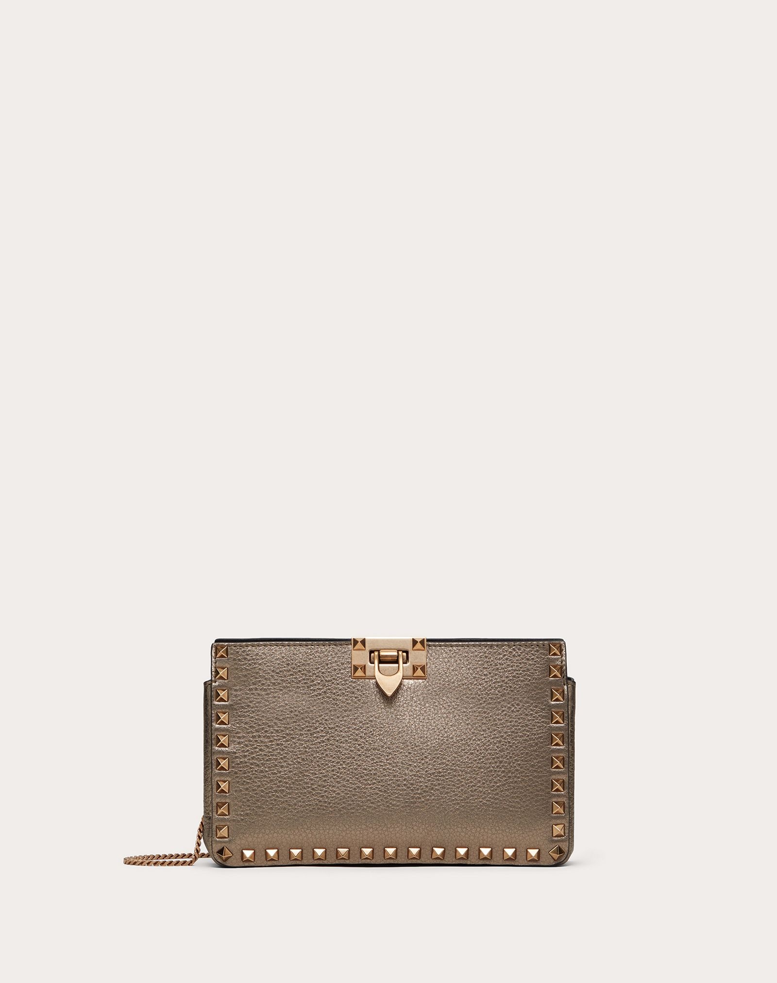 Rockstud Metallic Grainy Calfskin Clutch - 1