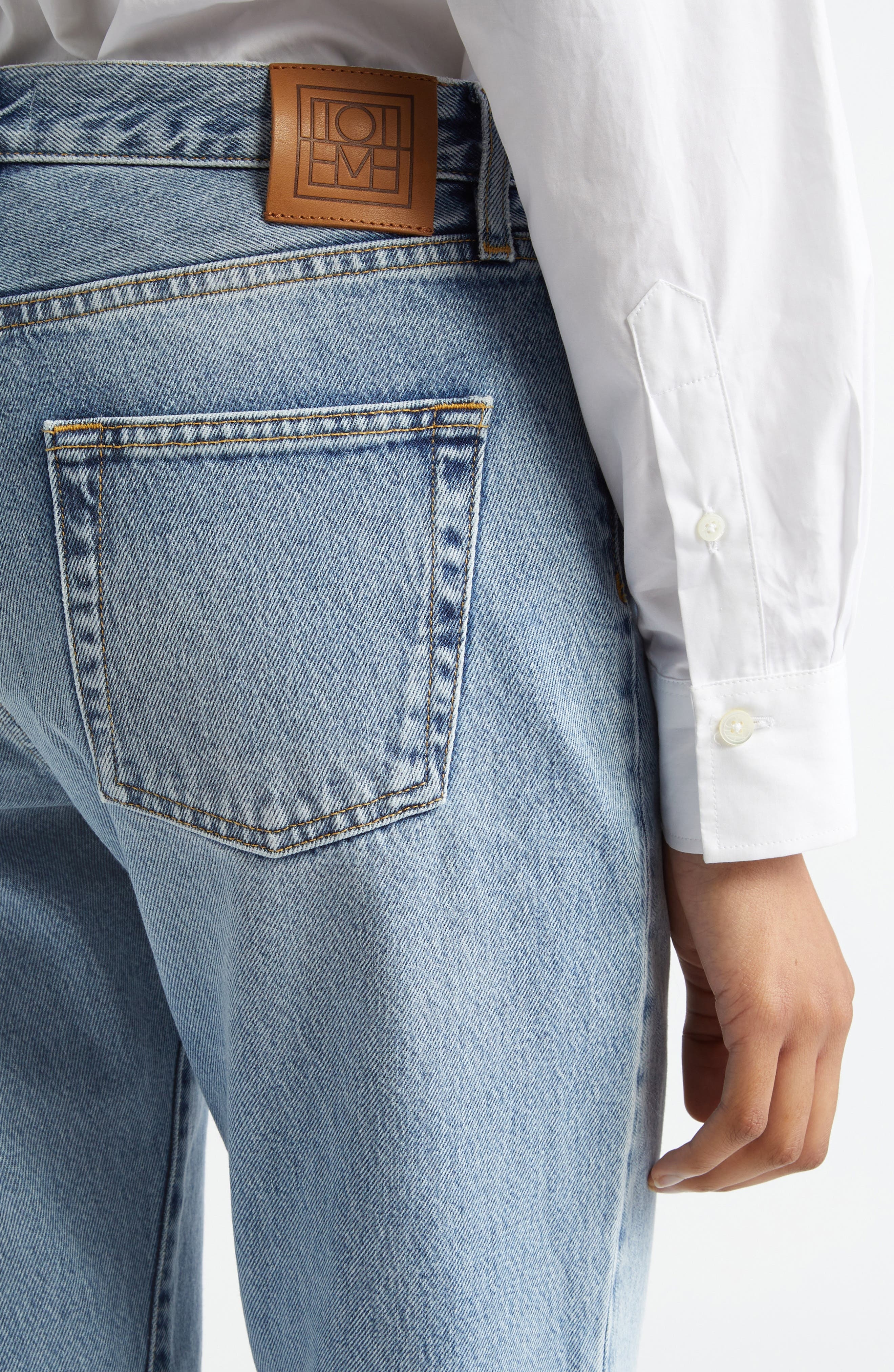 TOTEME Twisted Seam Organic Cotton Straight Leg Jeans in Worn Blue at Nordstrom - 5