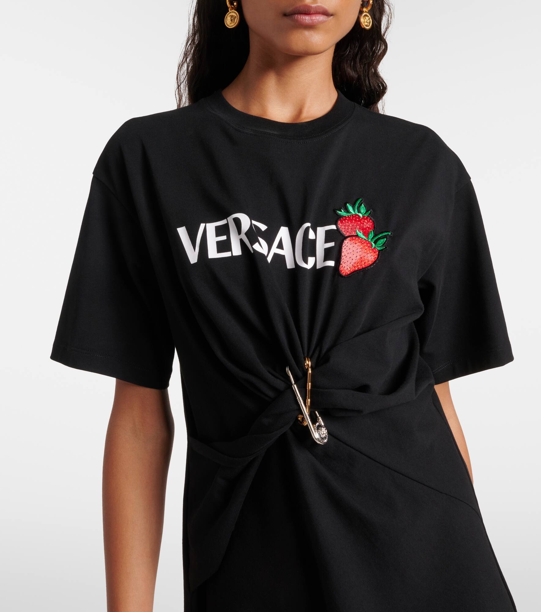 Logo gathered cotton minidress - 4