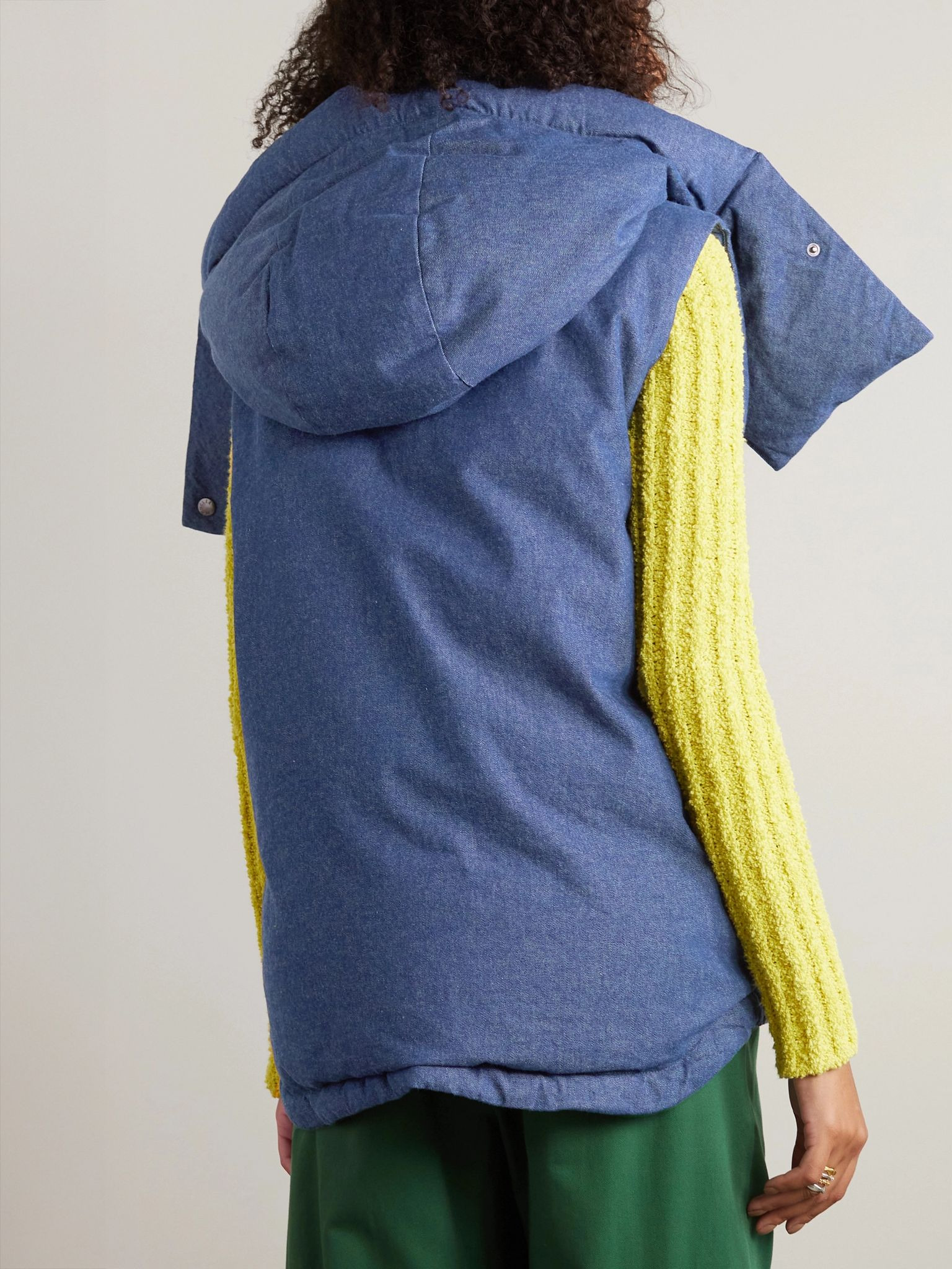 + JW Anderson Dalby hooded faux leather-trimmed denim down vest Blue - 4