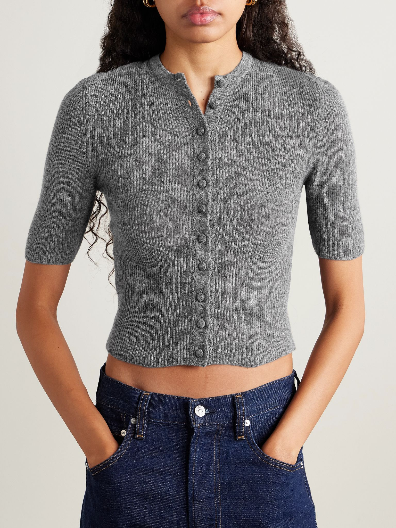 Tabitha ribbed wool and cashmere-blend cardigan Gray - 3
