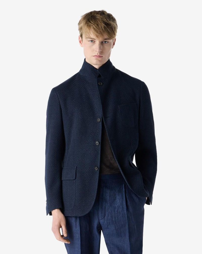 CORNELIANI Navy blue linen and silk jersey jacket outlook
