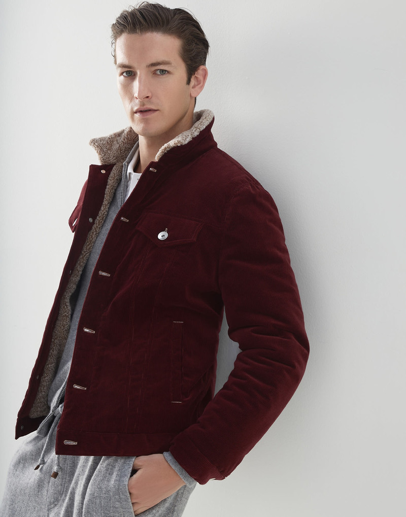 Comfort cotton and cashmere corduroy four-pocket jacket with shearling lining 4