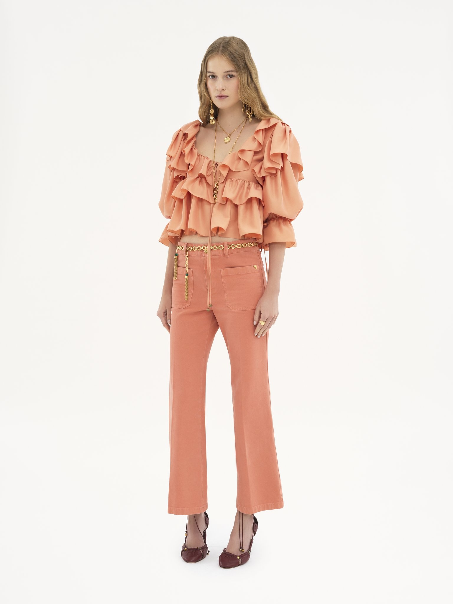CROPPED RUFFLE TOP IN WASHED SILK POPLIN - 3