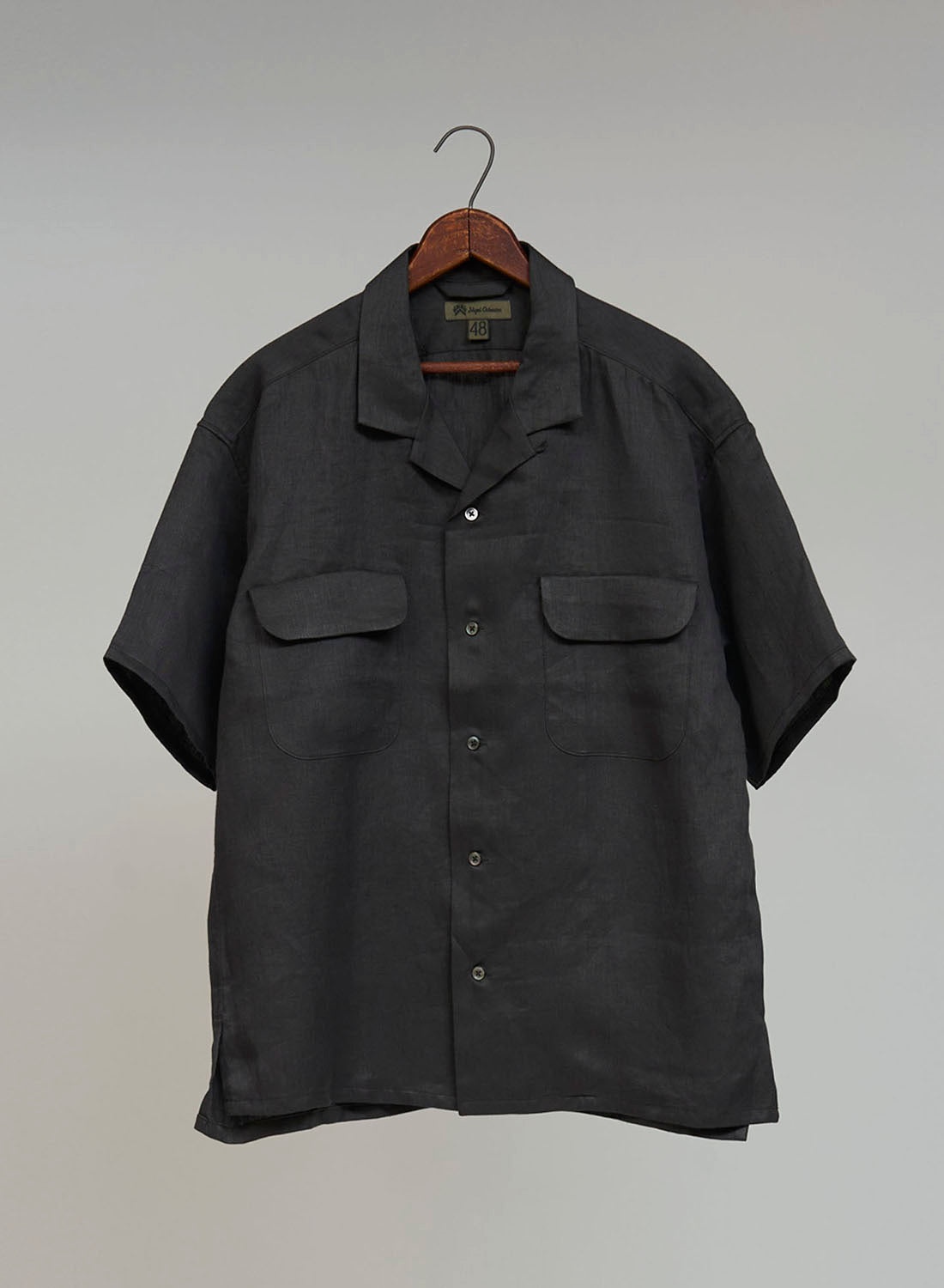 Open Collar Shirt Linen Twill in Charcoal - 1
