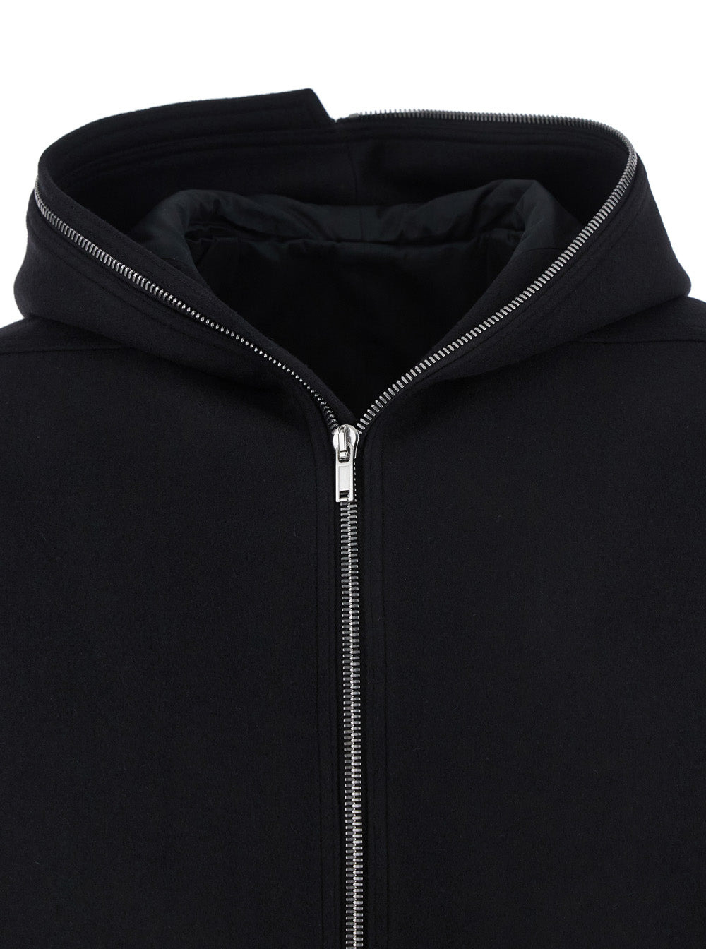 Rick Owens Men Black Coat With Fixed Hood And Rear Single Vent In Wool Man - 3