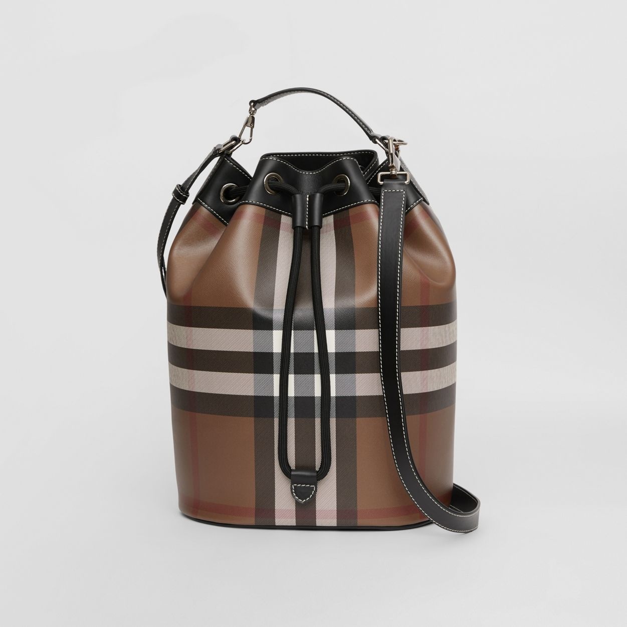 Check Print Leather Drawcord Tote - 1