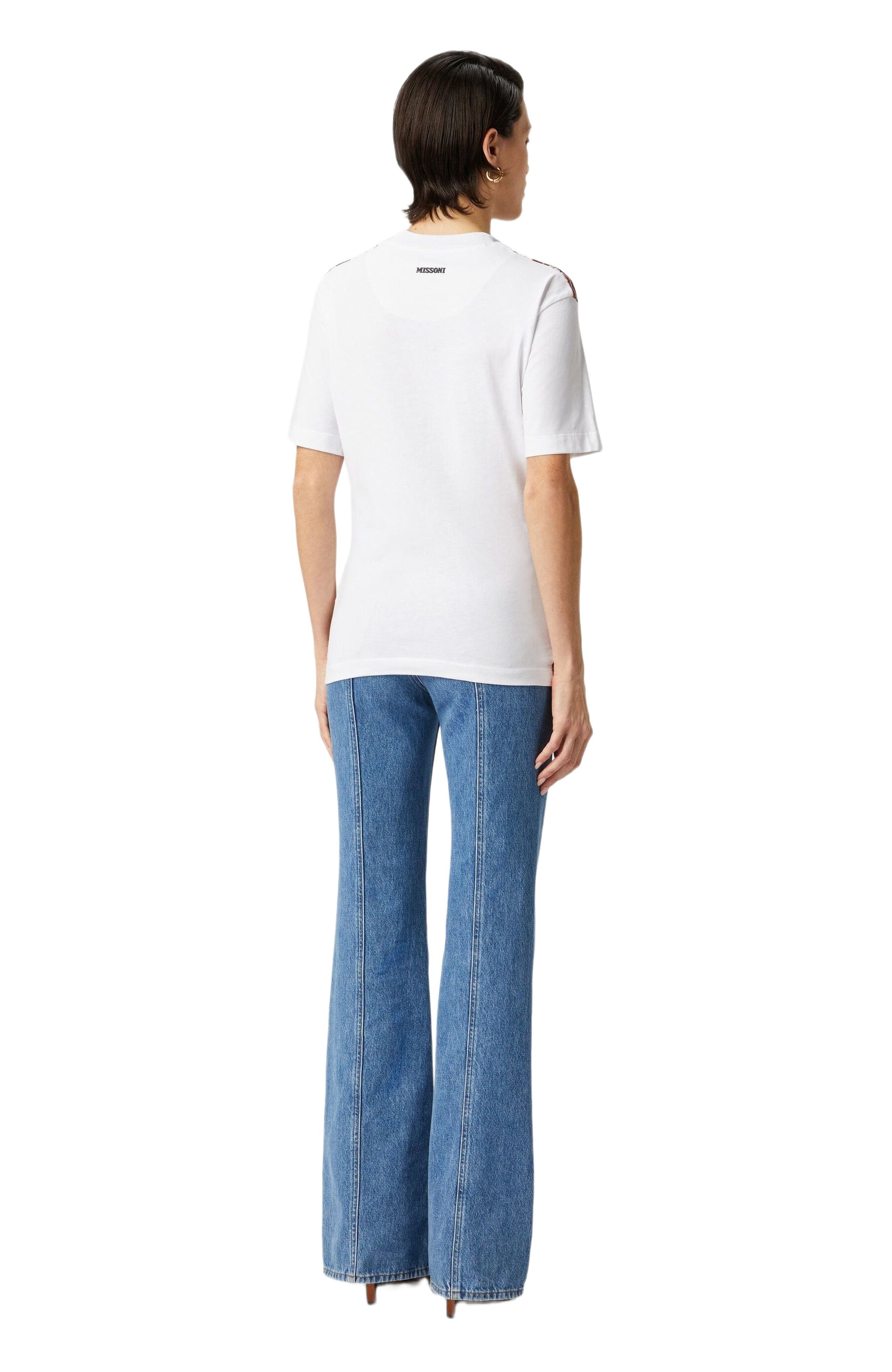Missoni Crewneck T-shirt With Lamé Zig Zag Knit Insert in White & Beige at Nordstrom - 6
