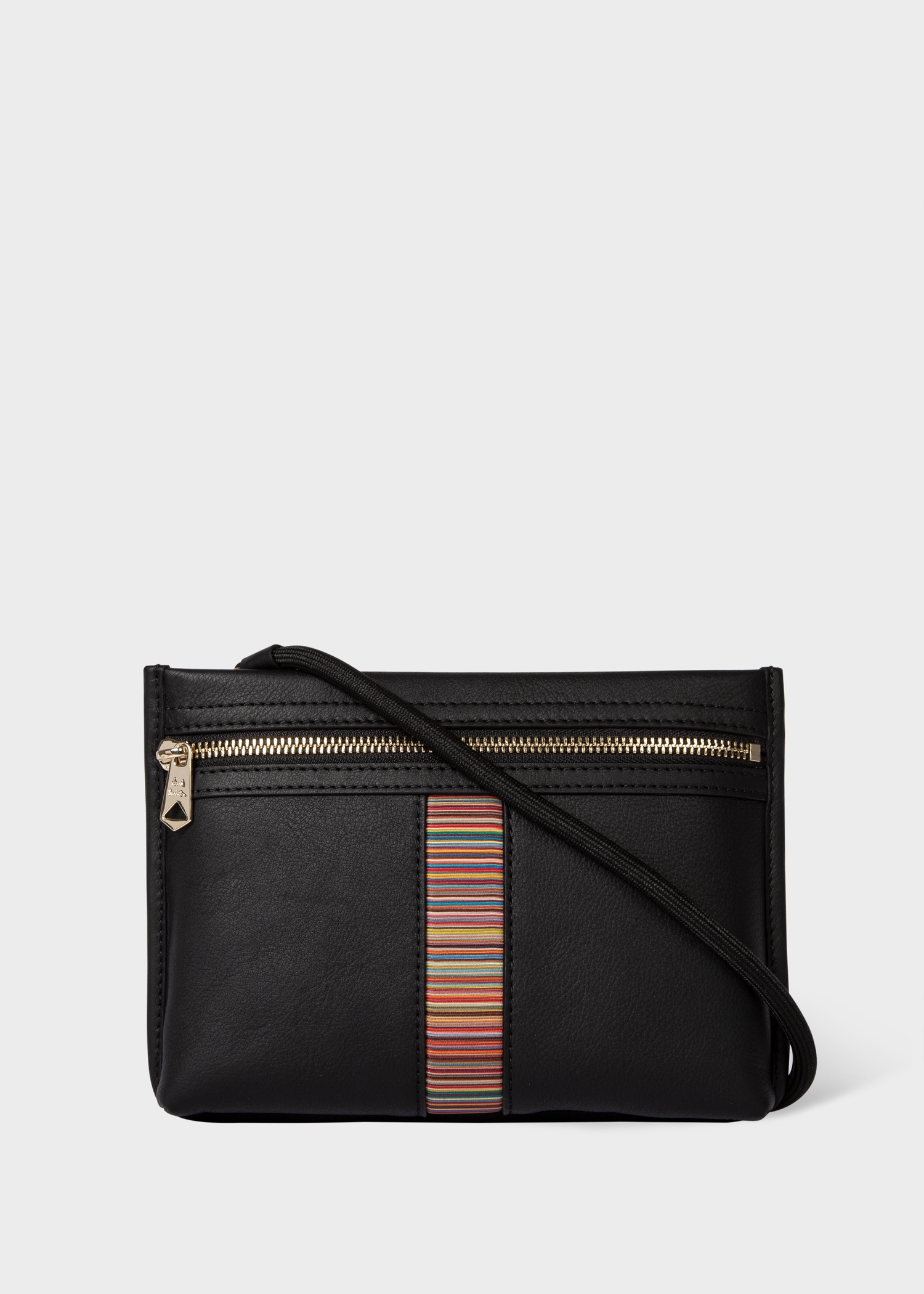 Black Leather 'Signature Stripe' Musette Bag - 1