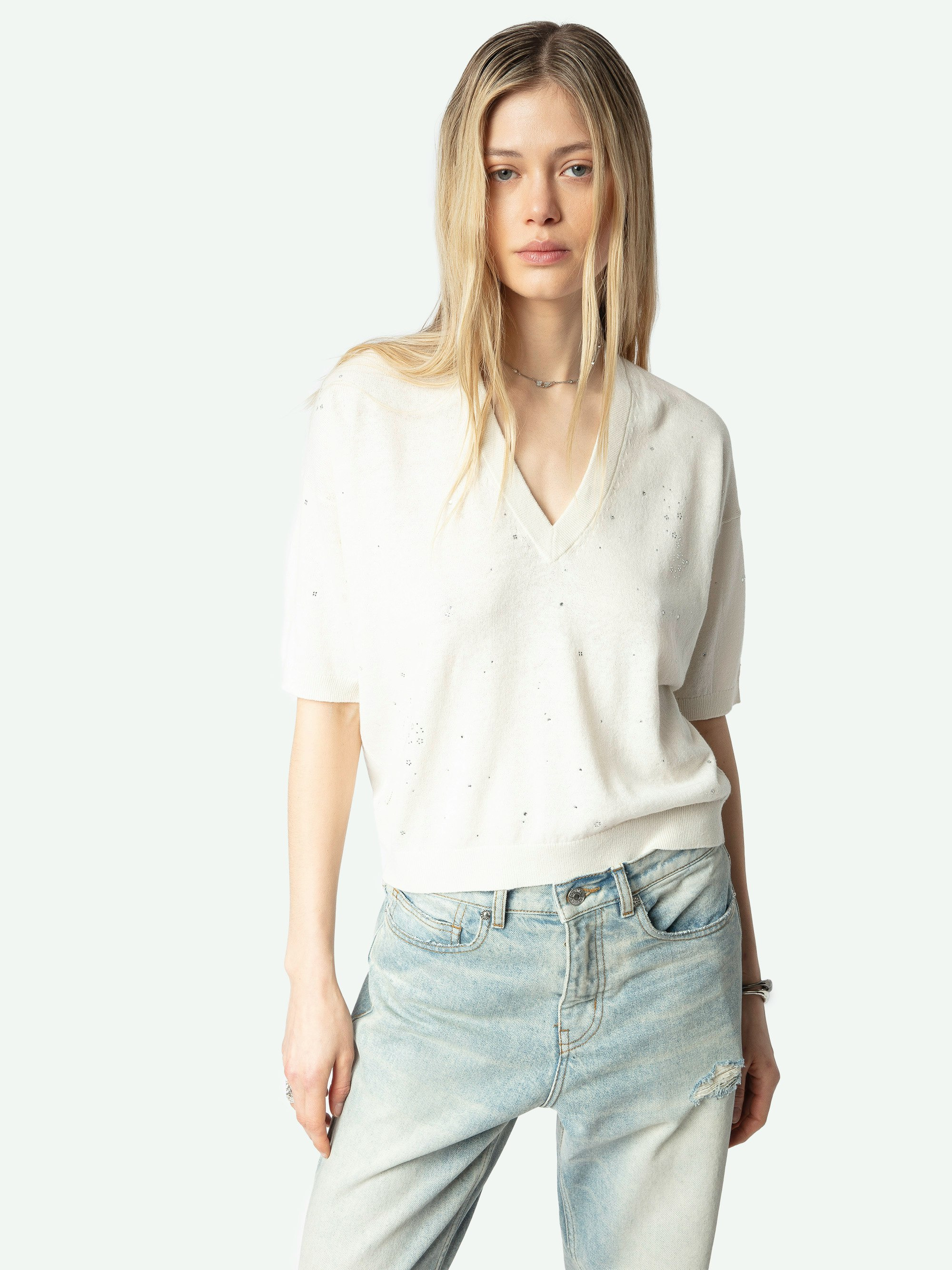 Wully White Rhinestone Sweater - 5