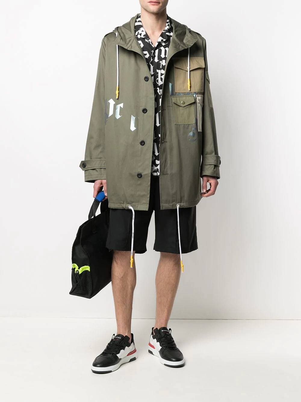 logo print short parka - 2