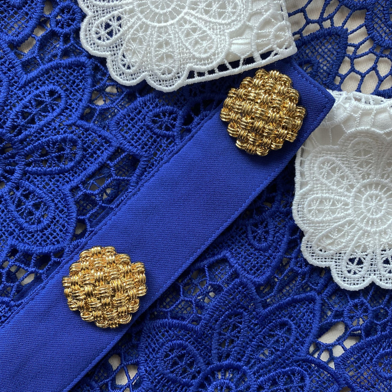 Blue Lace Midi Dress Contrast Collar 5