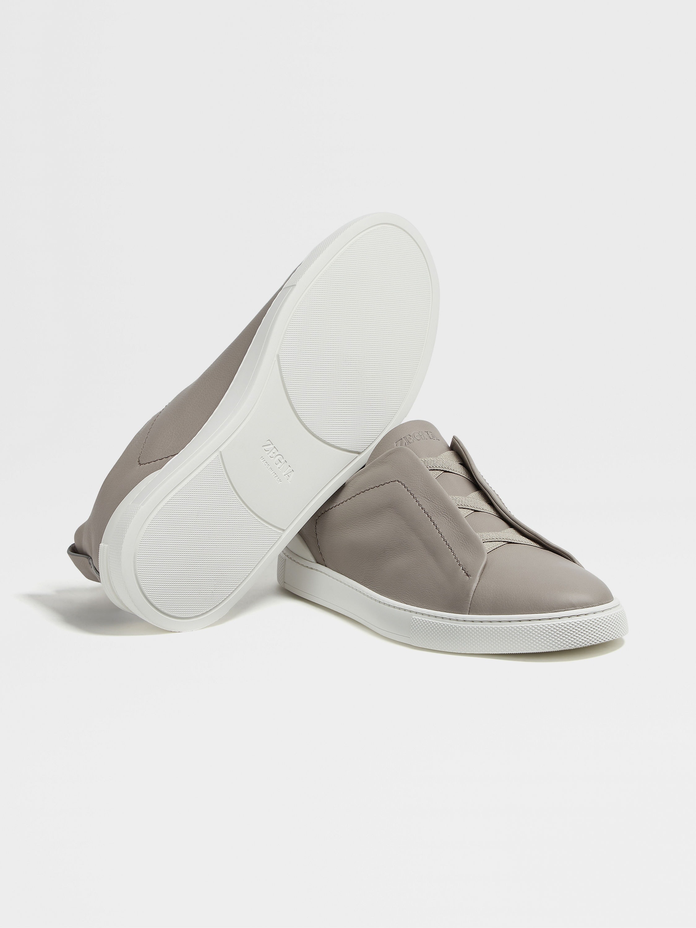 ZEGNA LIGHT GREY SECONDSKIN TRIPLE STITCH™ SNEAKERS | REVERSIBLE