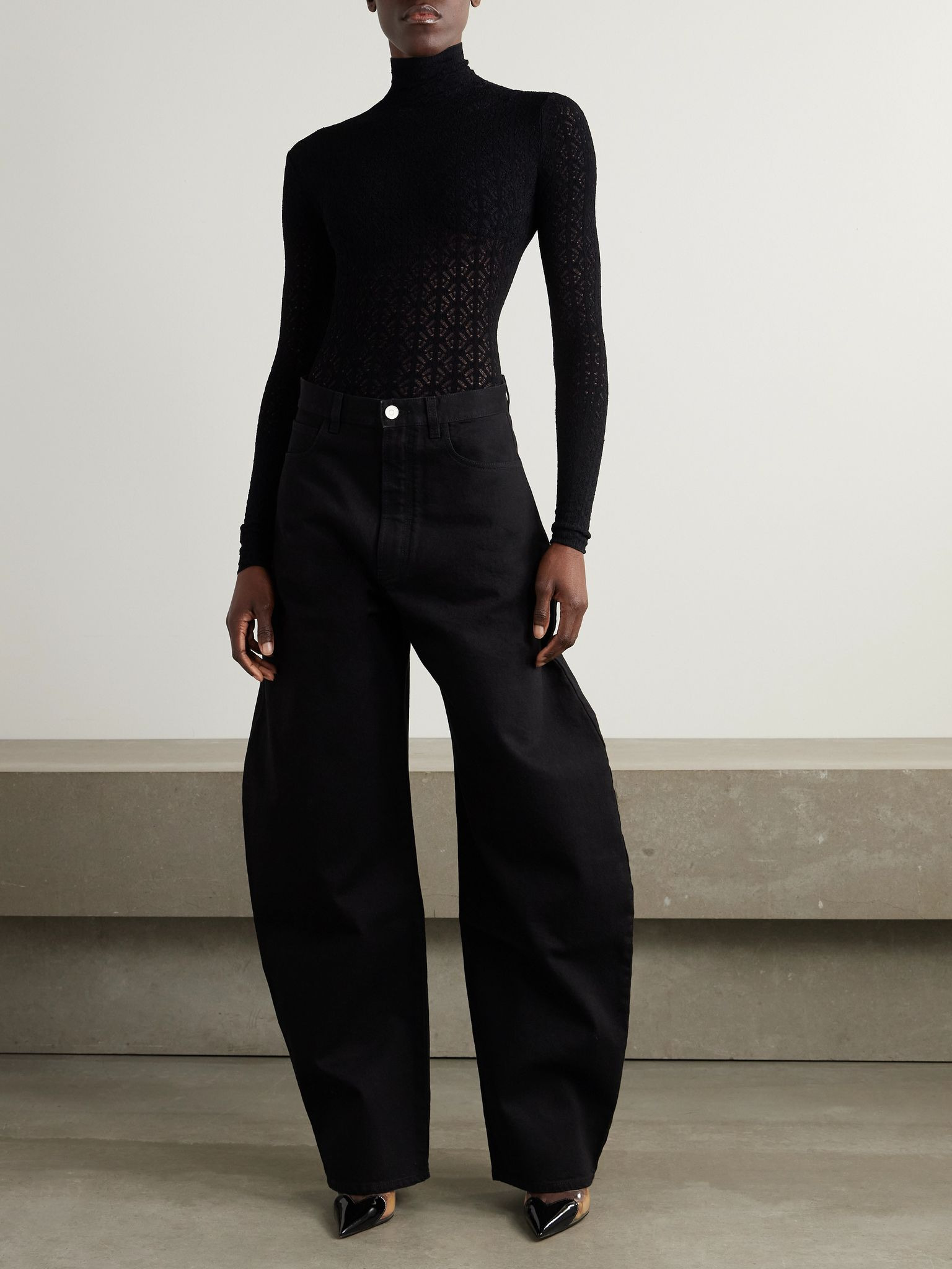 Open-knit turtleneck bodysuit Black - 2