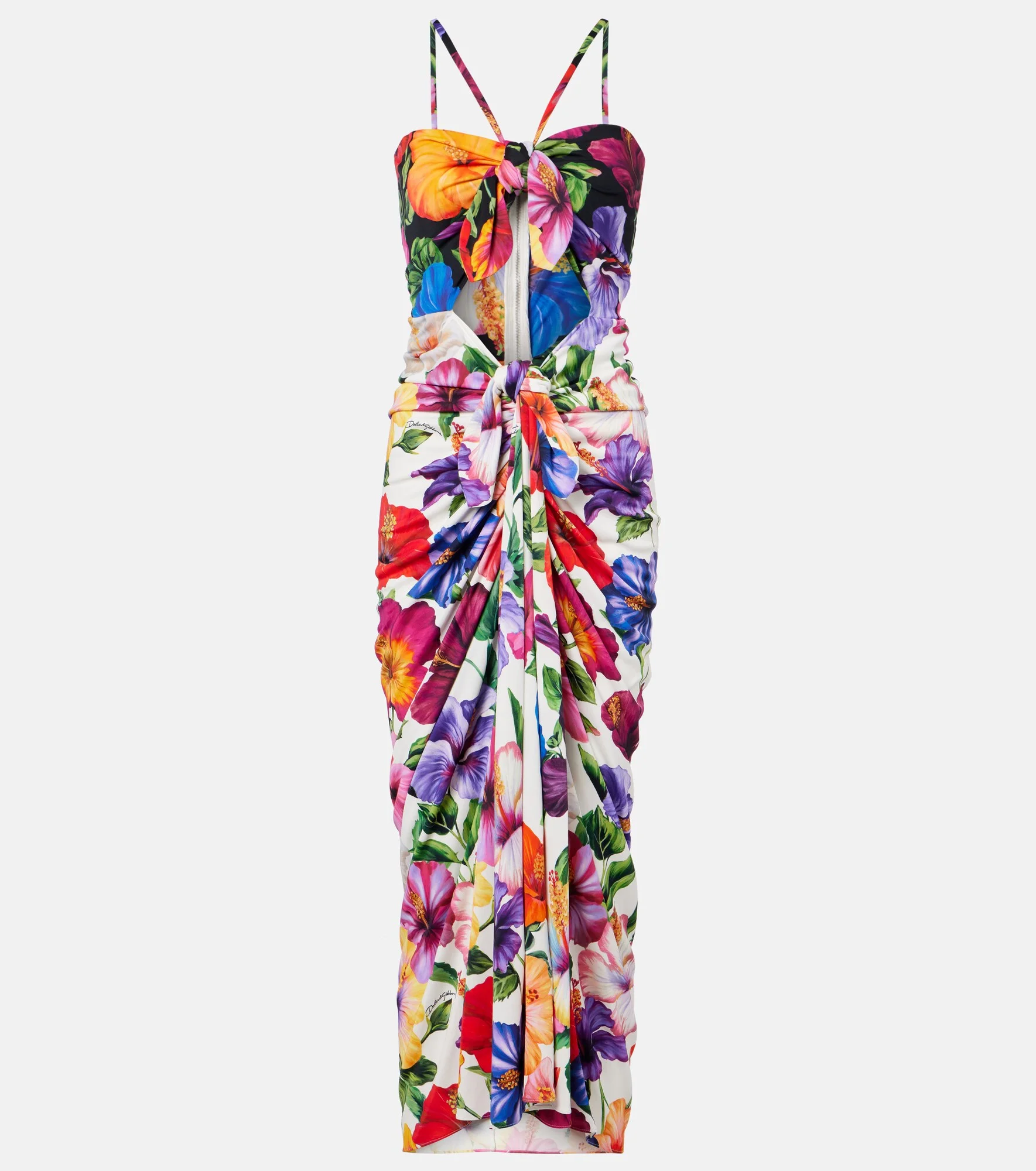Floral draped cutout midi dress - 1