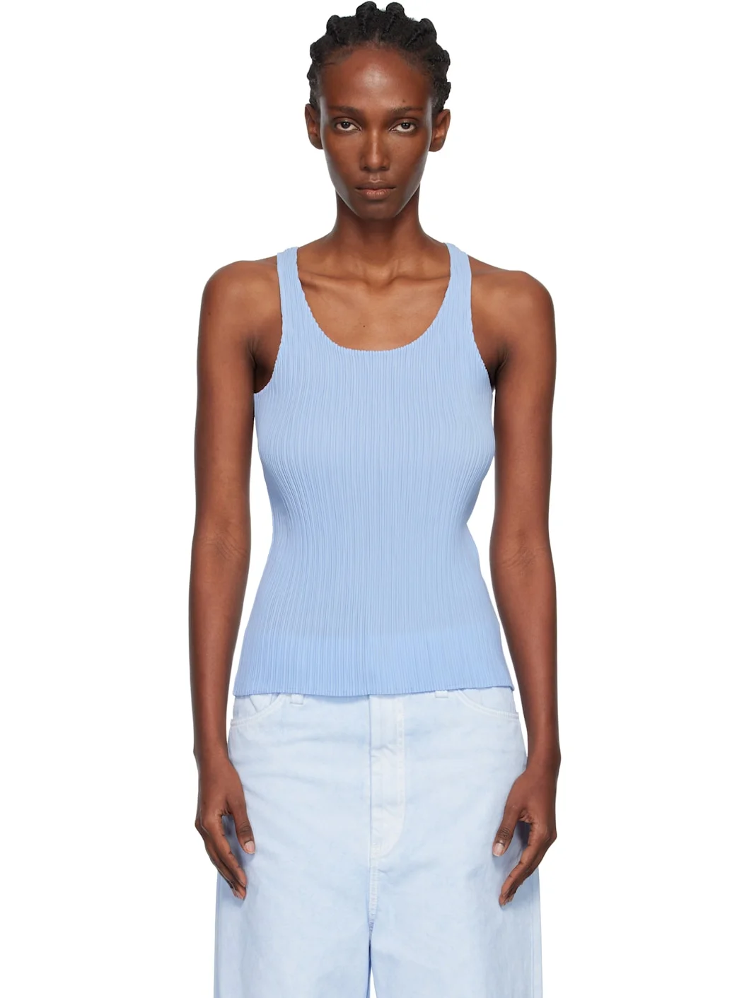 Blue Hatching Bottoms Tank Top - 1