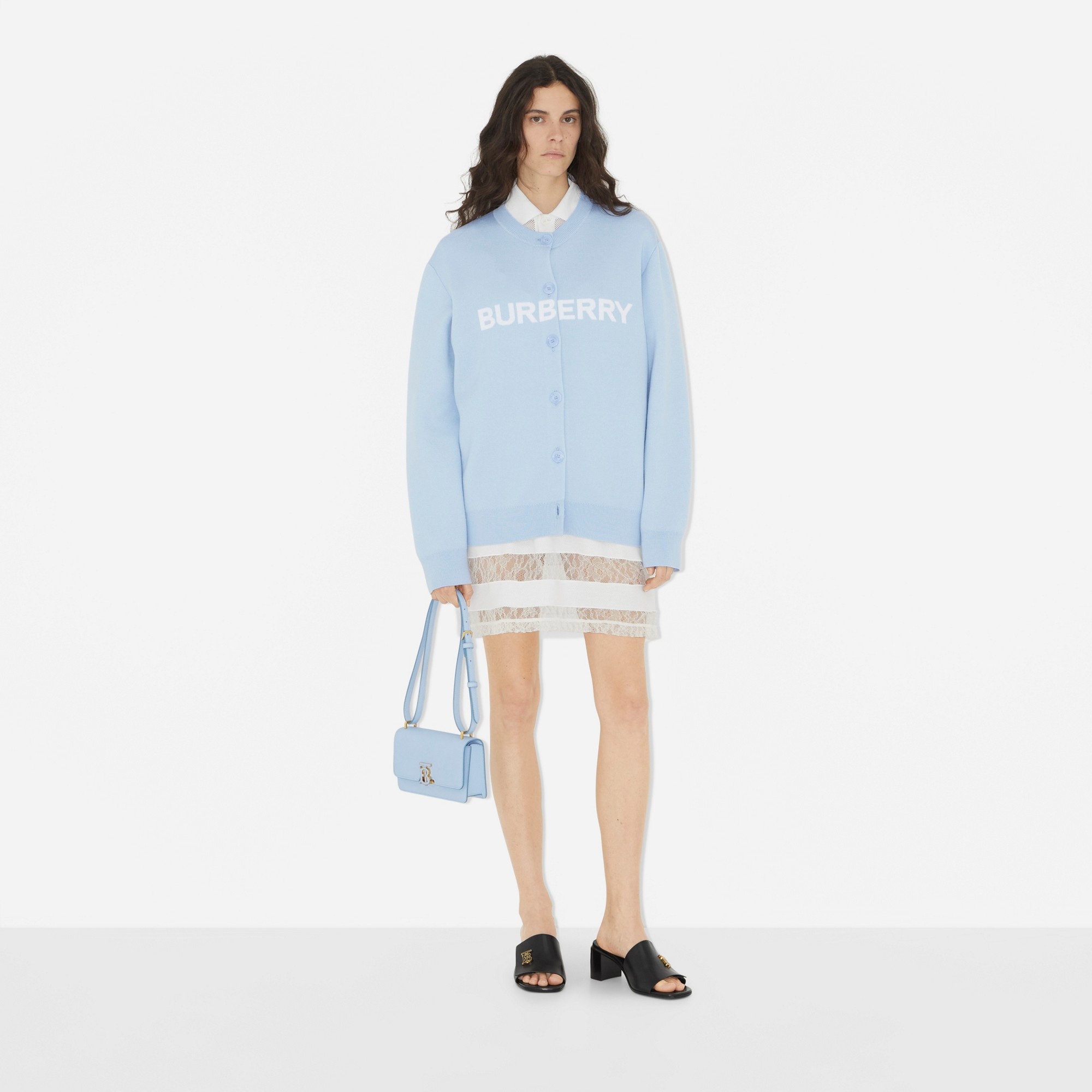 Logo Wool Cotton Jacquard Oversized Cardigan - 2