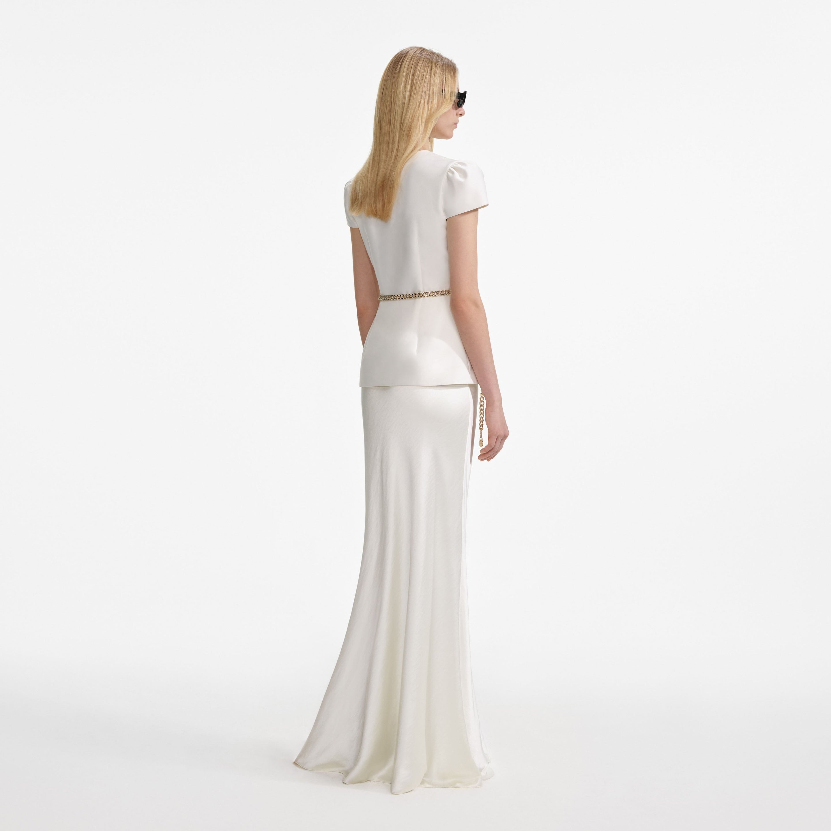 Cream Taffeta Chain Belt Maxi Dress - 3