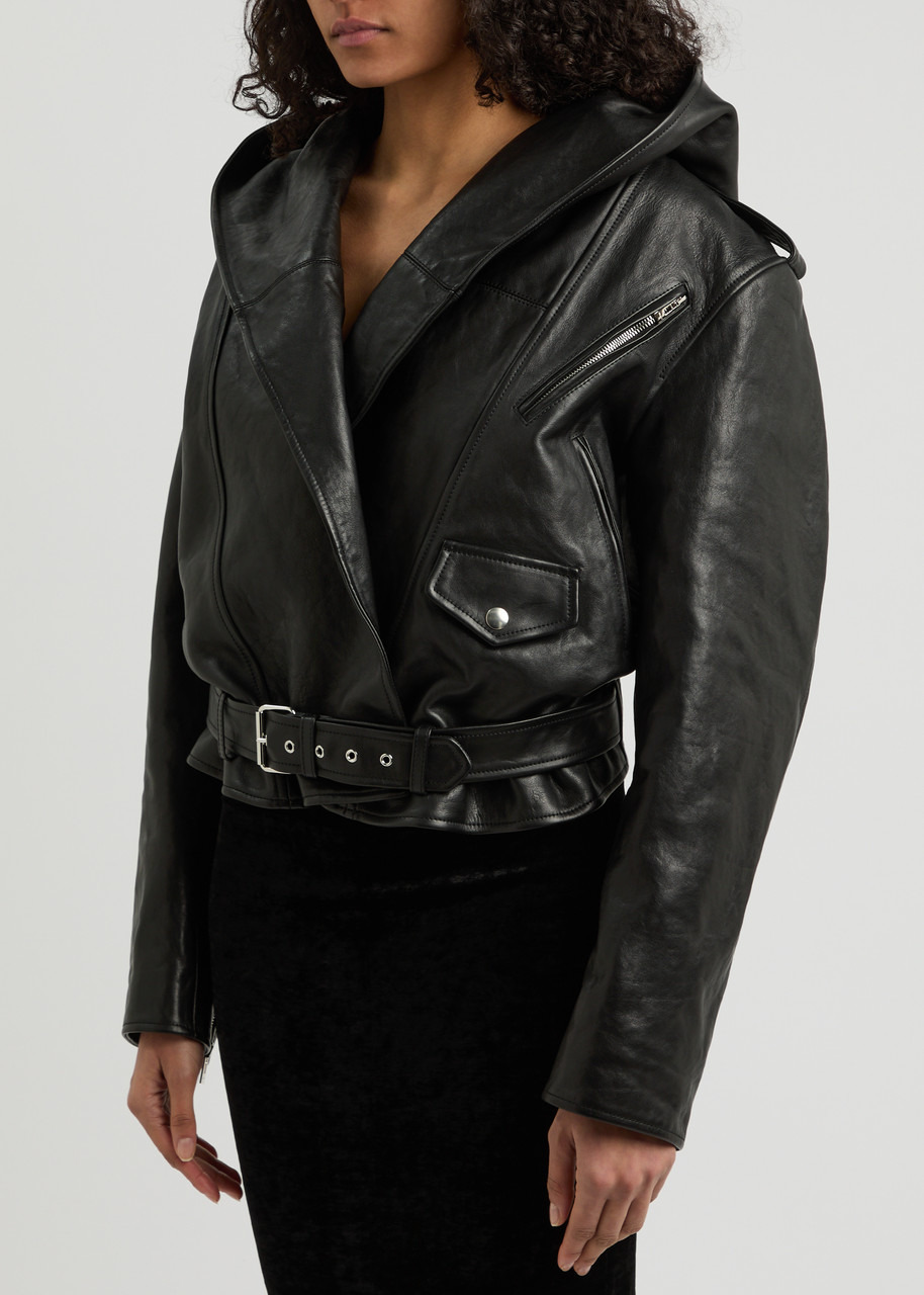 Alaïa Hooded Leather Biker Jacket - 2