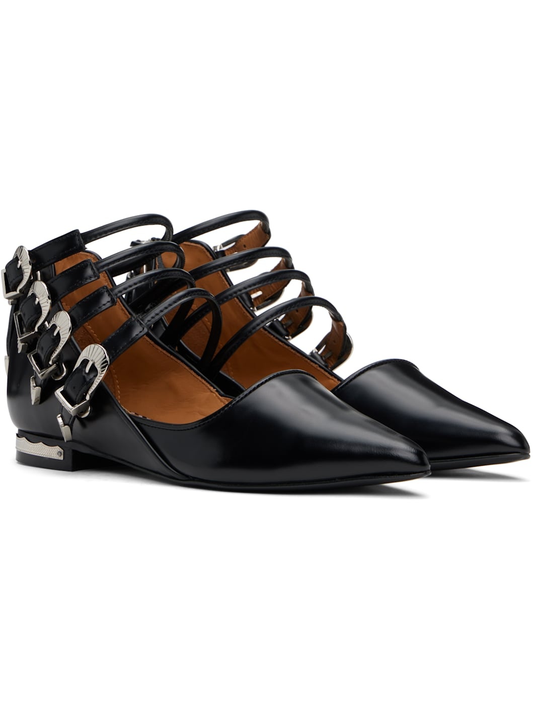 Black Polido Multi Strap Ballerina Flats - 4