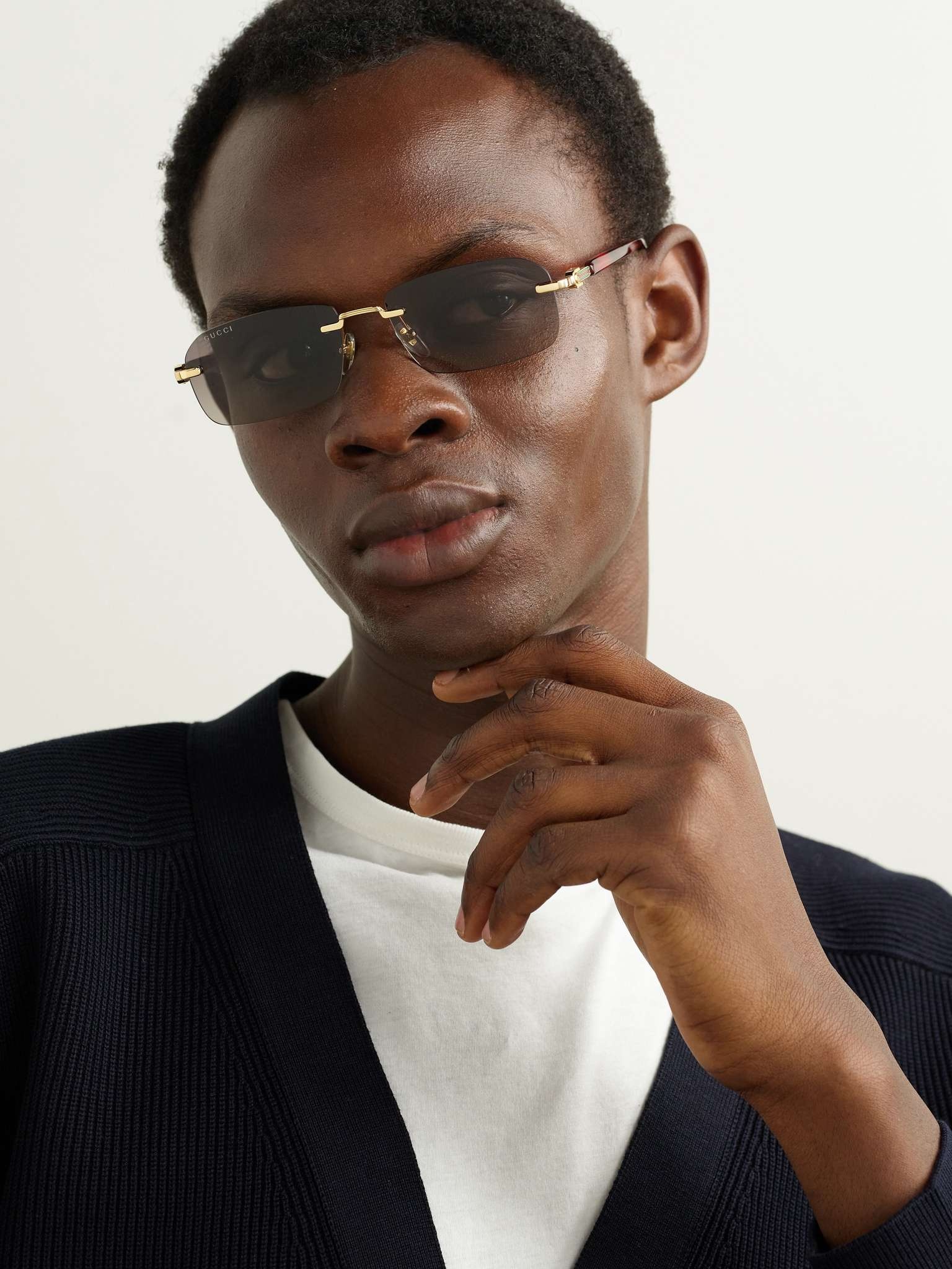Rimless Rectangular-Frame Gold-Tone and Tortoiseshell Acetate Sunglasses - 2
