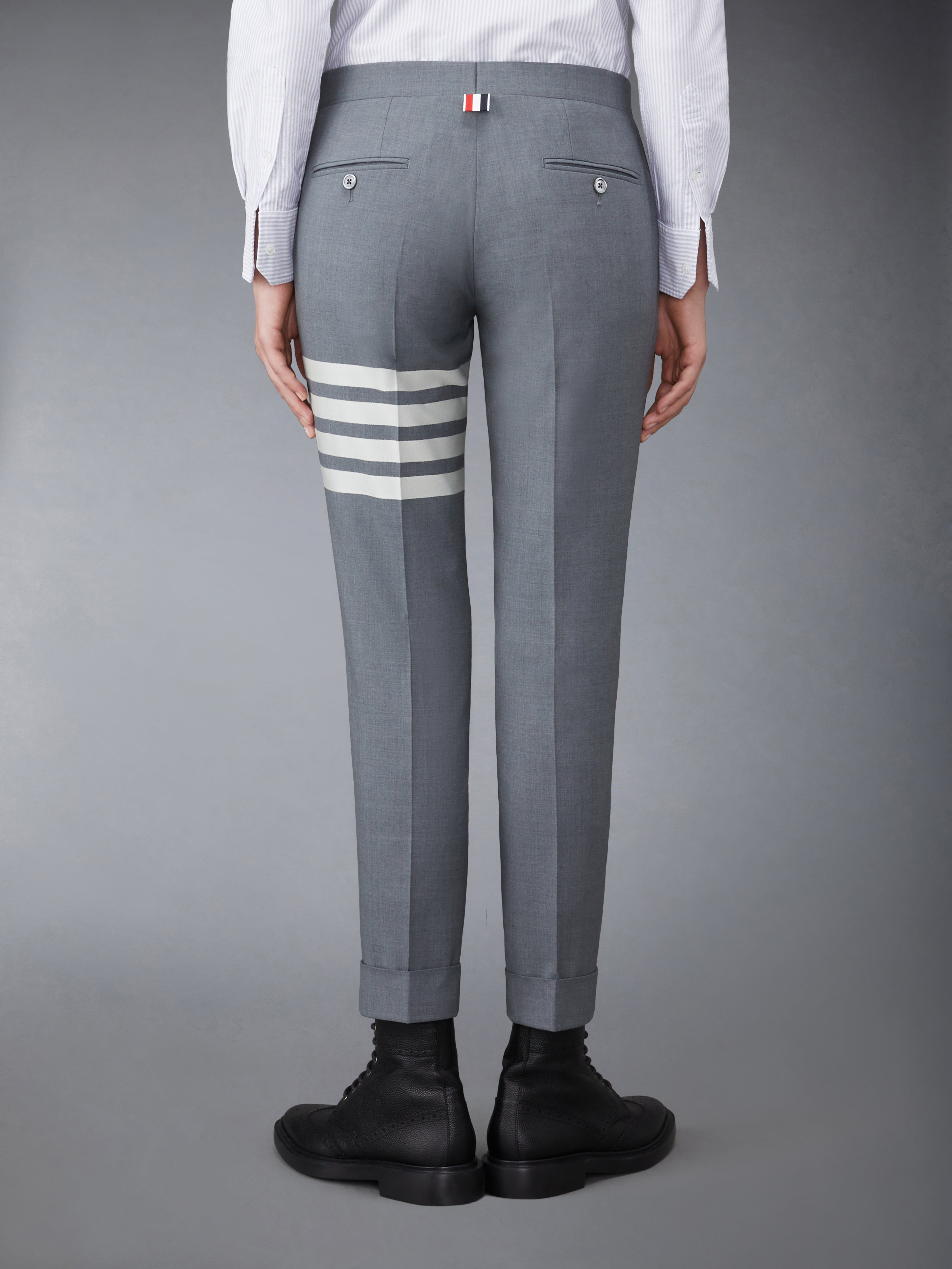 Medium Grey Plain Weave Skinny 4-Bar Trouser - 2