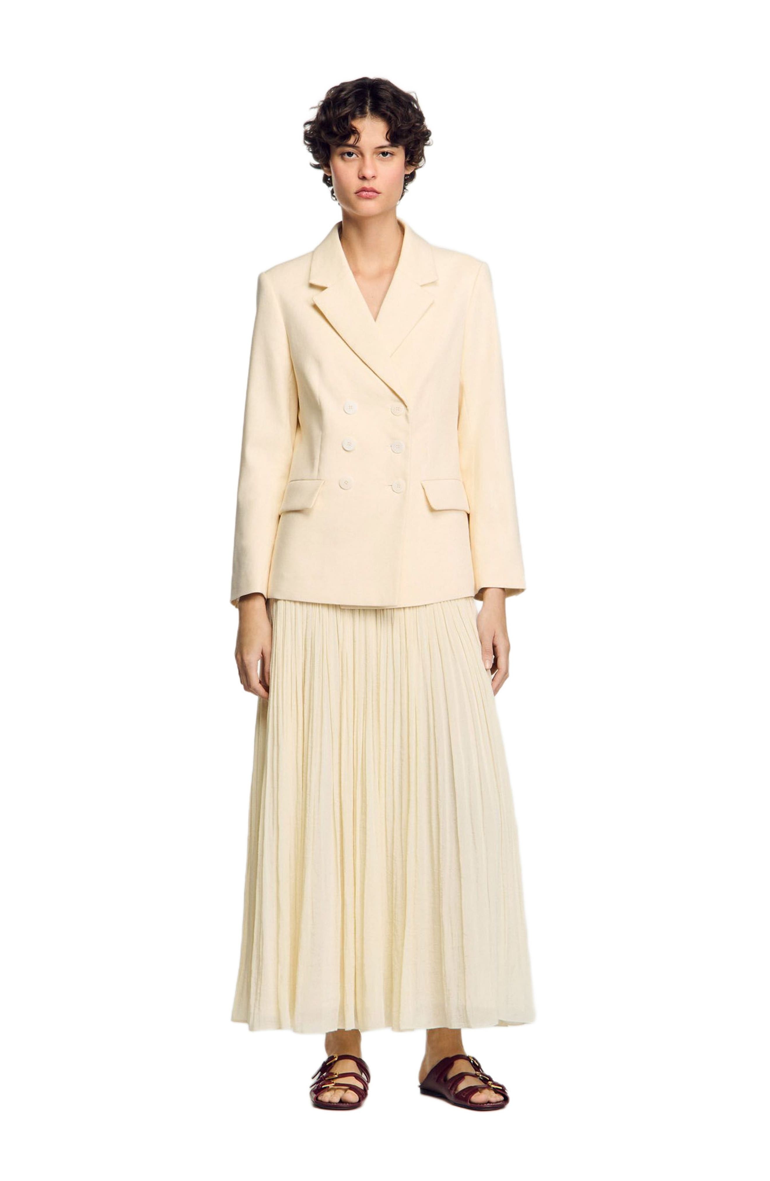 SANDRO Double-breasted suit jacket in Ecru at Nordstrom - 6