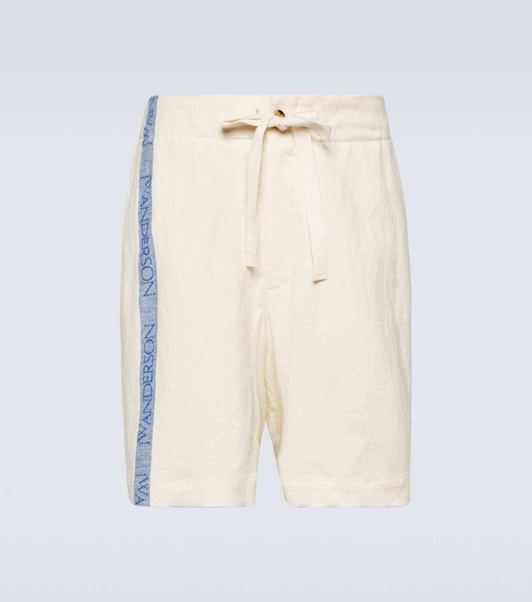 Logo high-rise cotton and linen shorts - 1