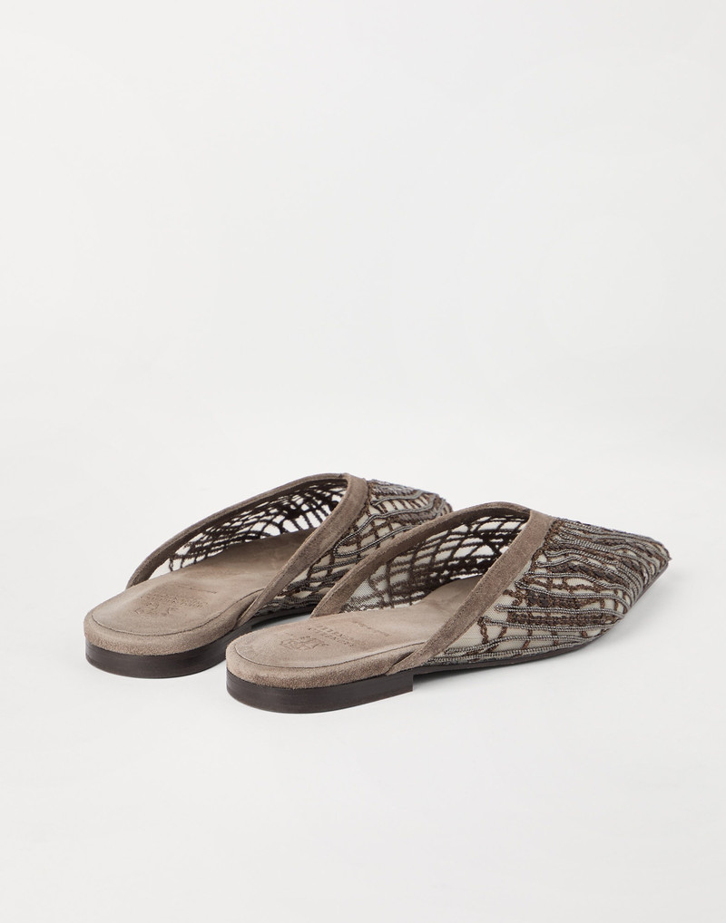 Brunello Cucinelli Glistening abstract embroidery flats in suede outlook