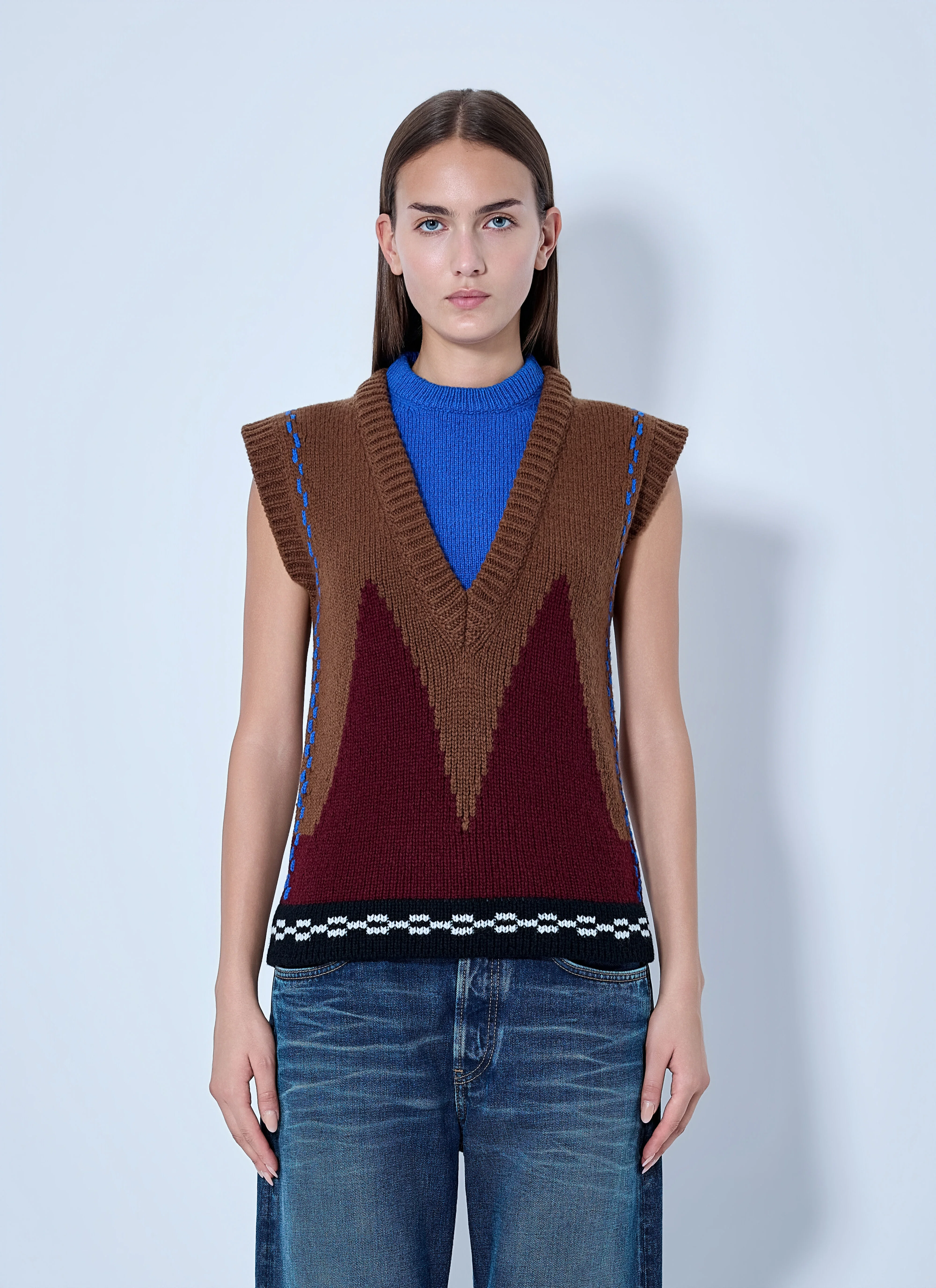 Geometric Knit Sleeveless Vest - 1