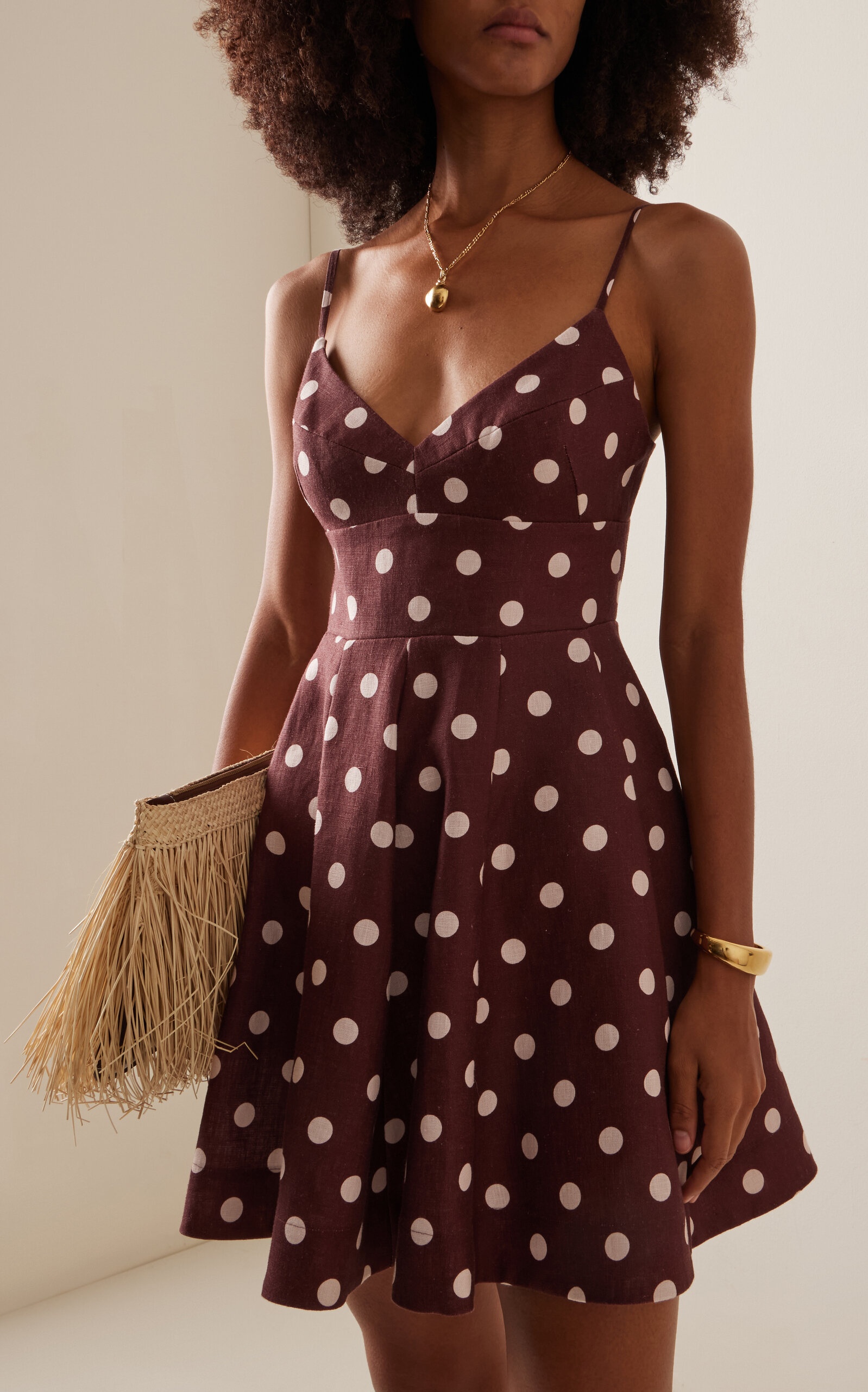 Zimmermann Acacia Polka-Dot Linen Fit-and-Flare Mini Dress