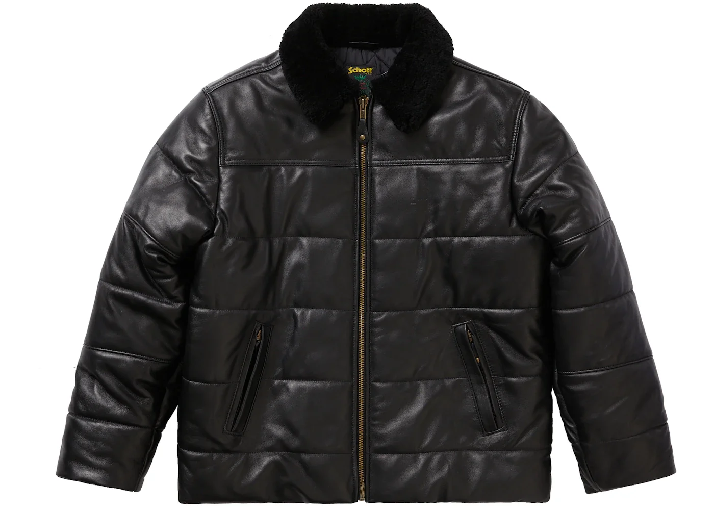 Supreme Supreme Schott Shearling Collar Leather Puffy Jacket Black 