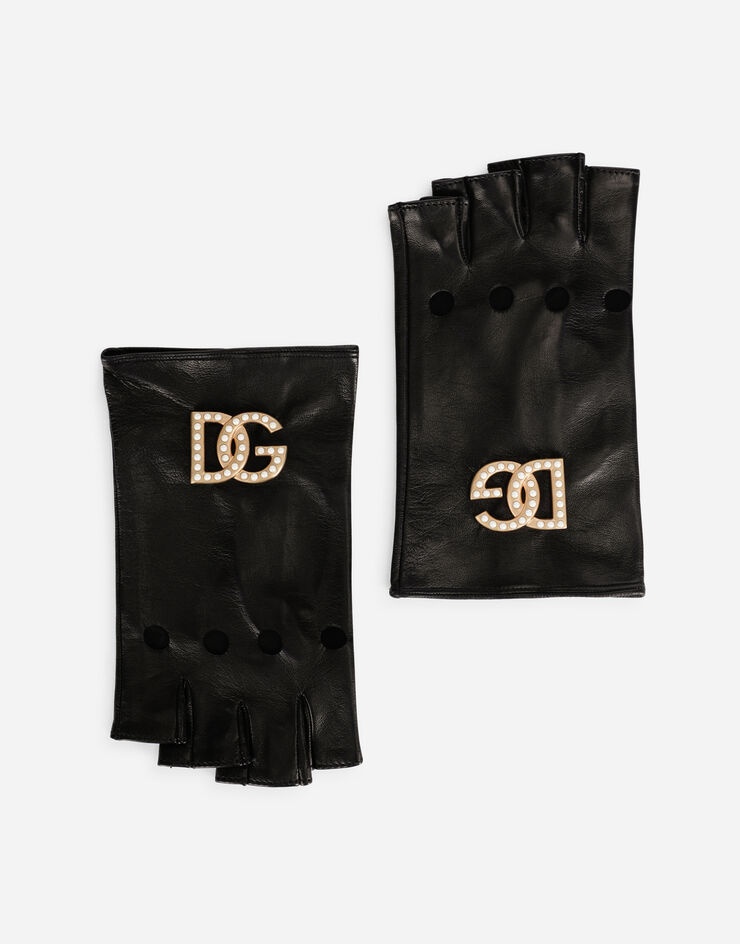 Nappa leather gloves with DG logo and pearls - 1