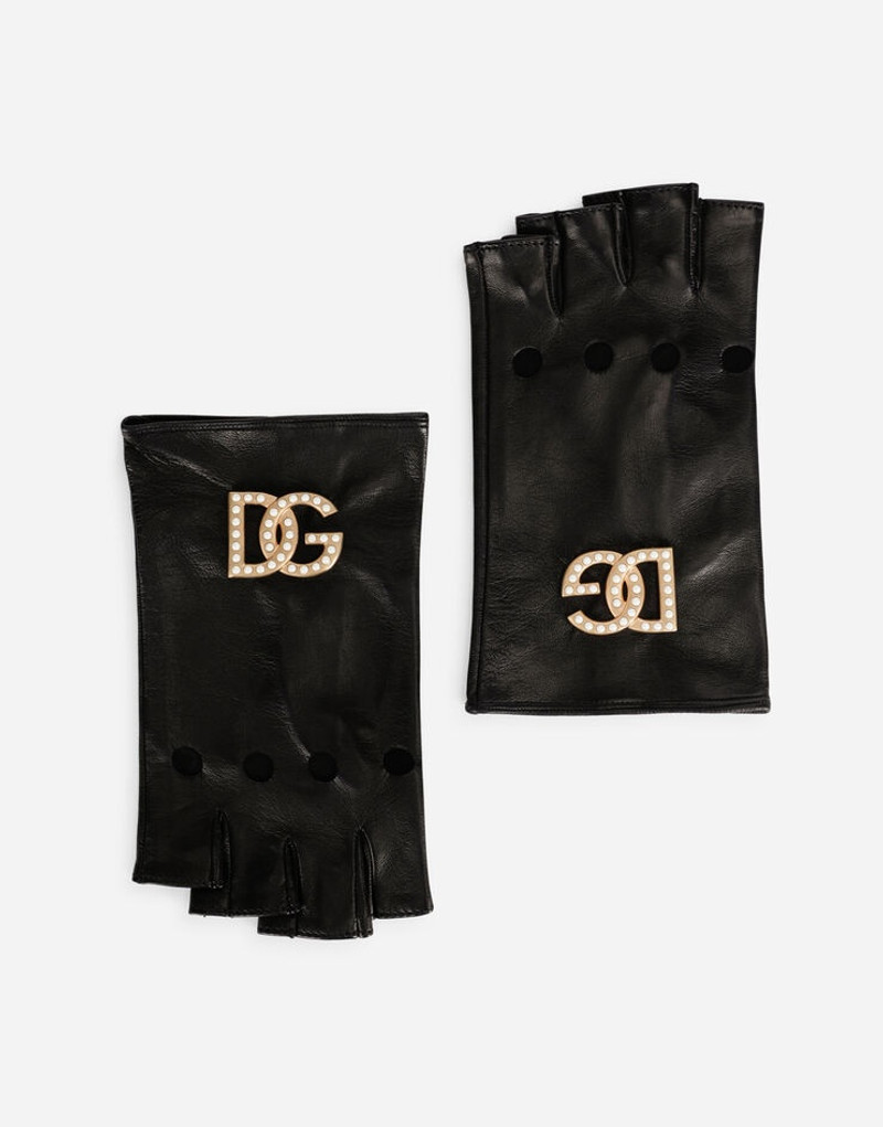 Nappa leather gloves with DG logo and pearls 1