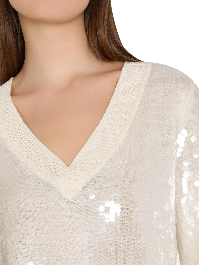 Women's Ilaria Sequined V-Neck Sweater - Ecru 5