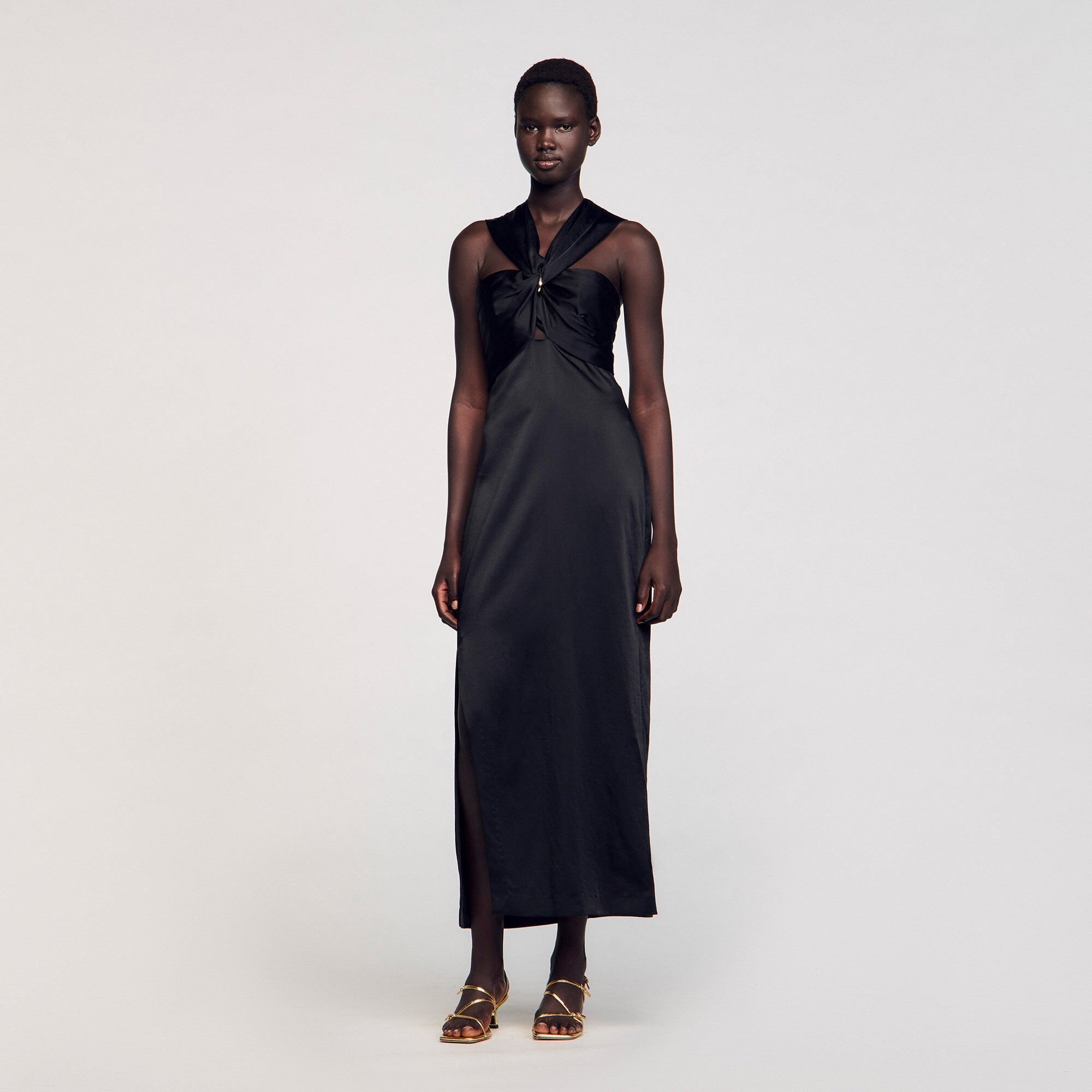 SLIT SATIN-EFFECT MAXI DRESS - 1