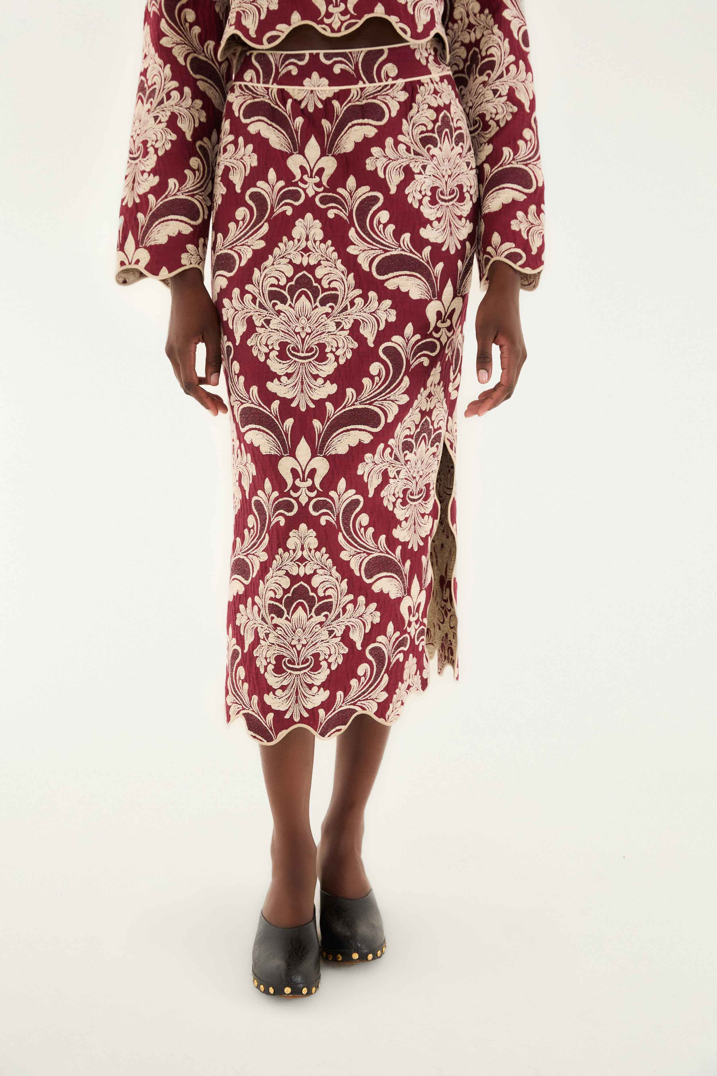 Bicolor Jacquard Waves Midi Skirt - 2