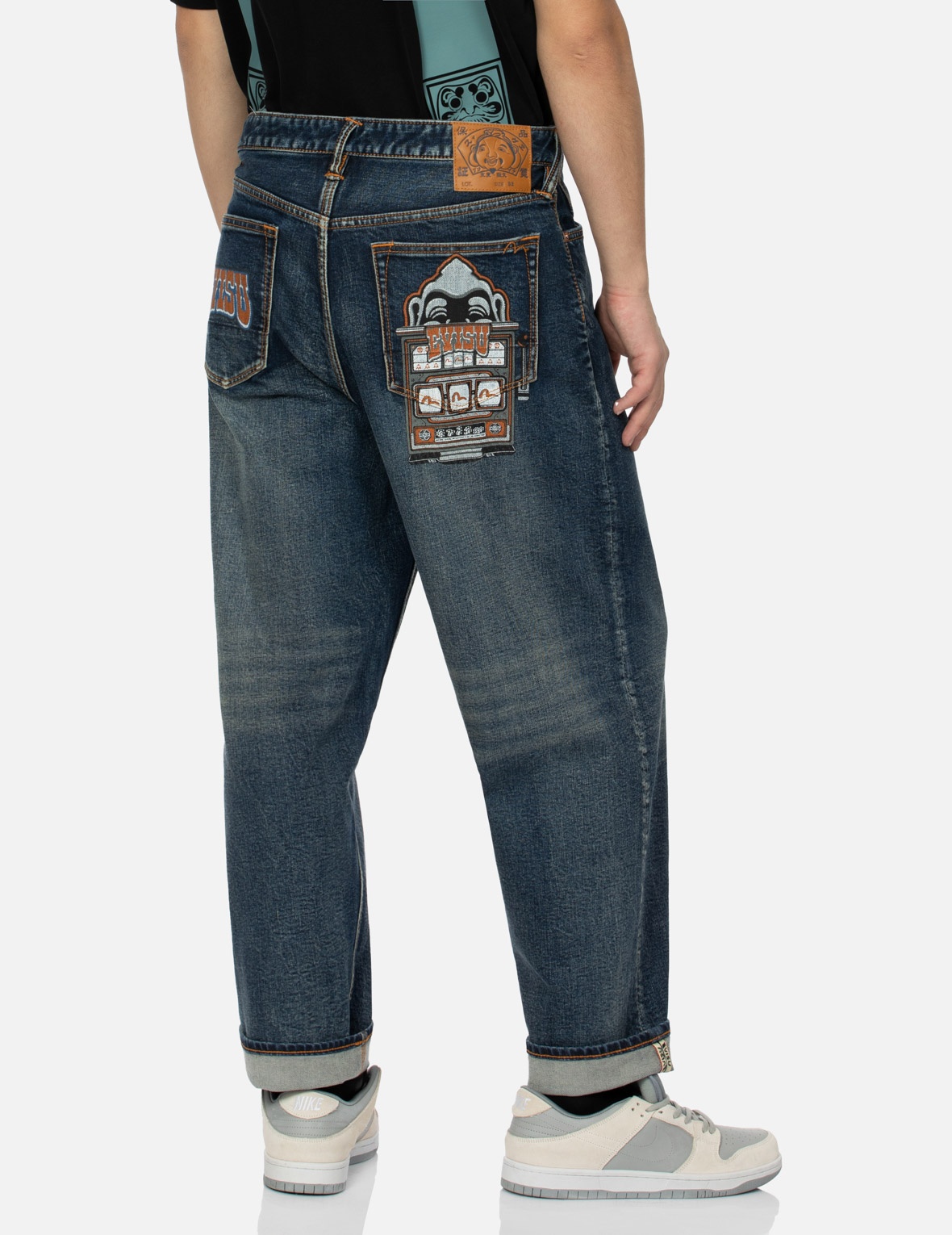 WASHED LOGO AND GODHEAD SLOT COATED RELAX FIT JEANS - 6