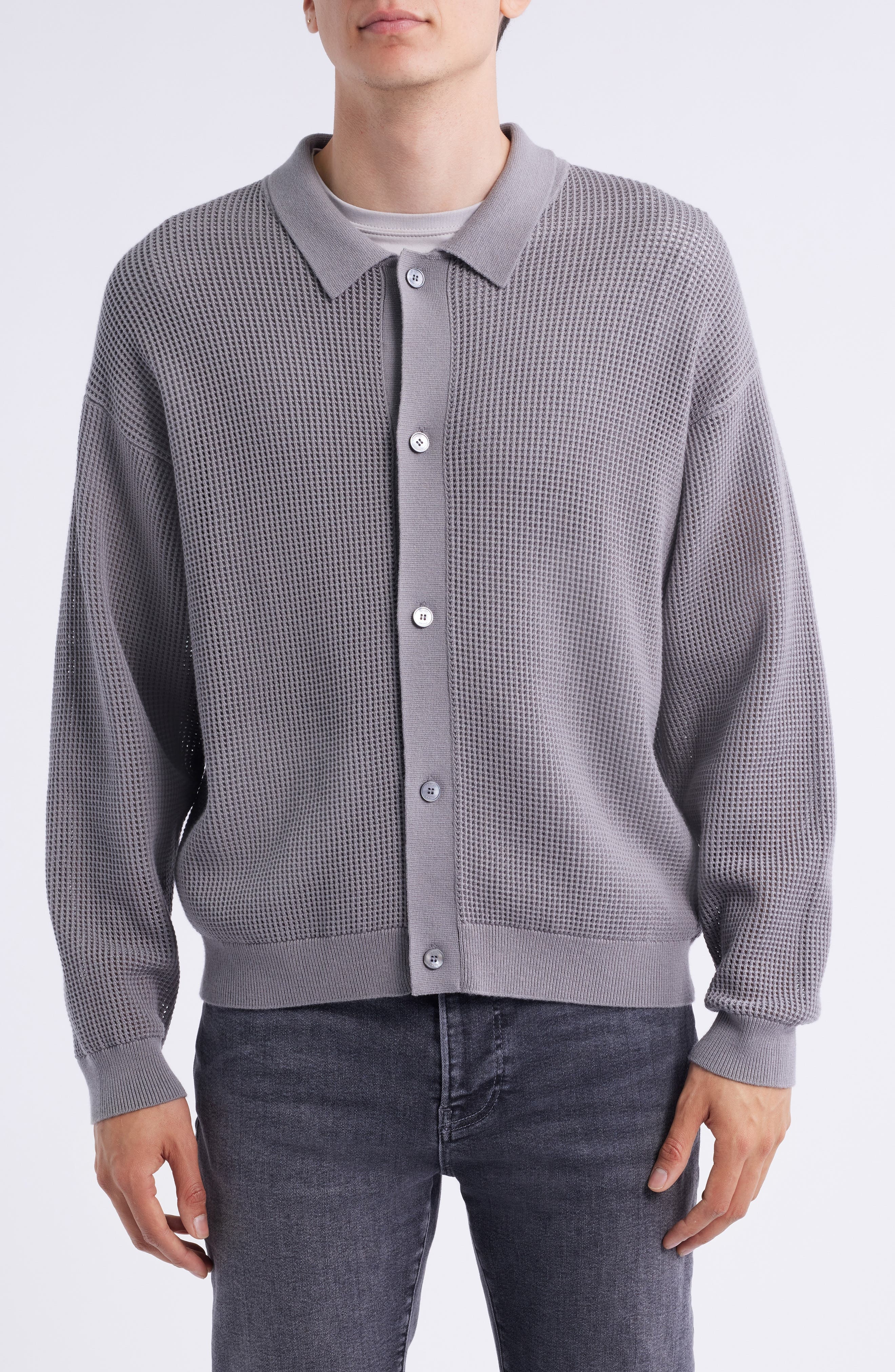 FRAME Open Stitch Cardigan in Cloud Grey at Nordstrom - 4