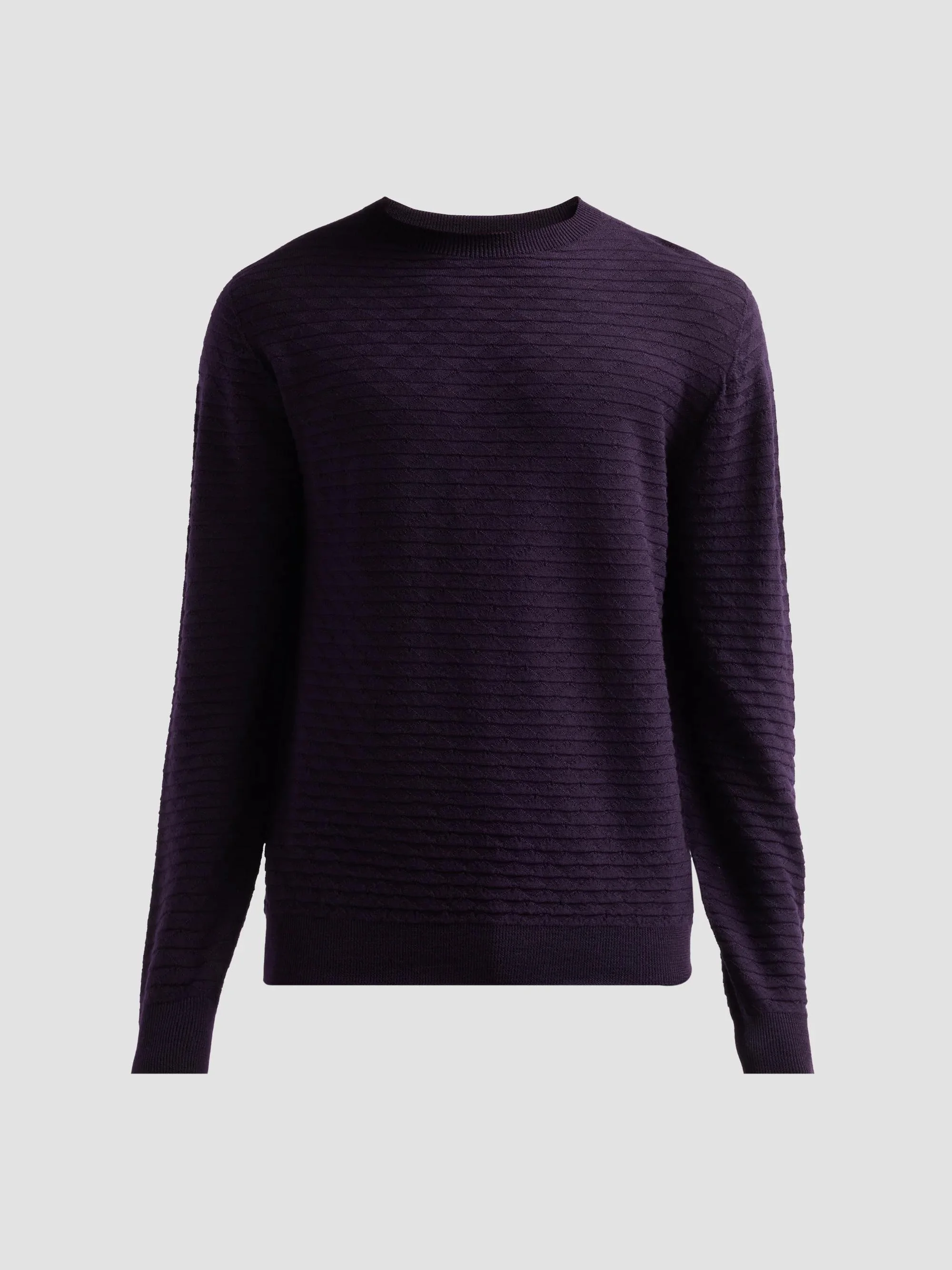 Men's Geometric Textured Virgin Wool Crewneck Sweater - Must - 1