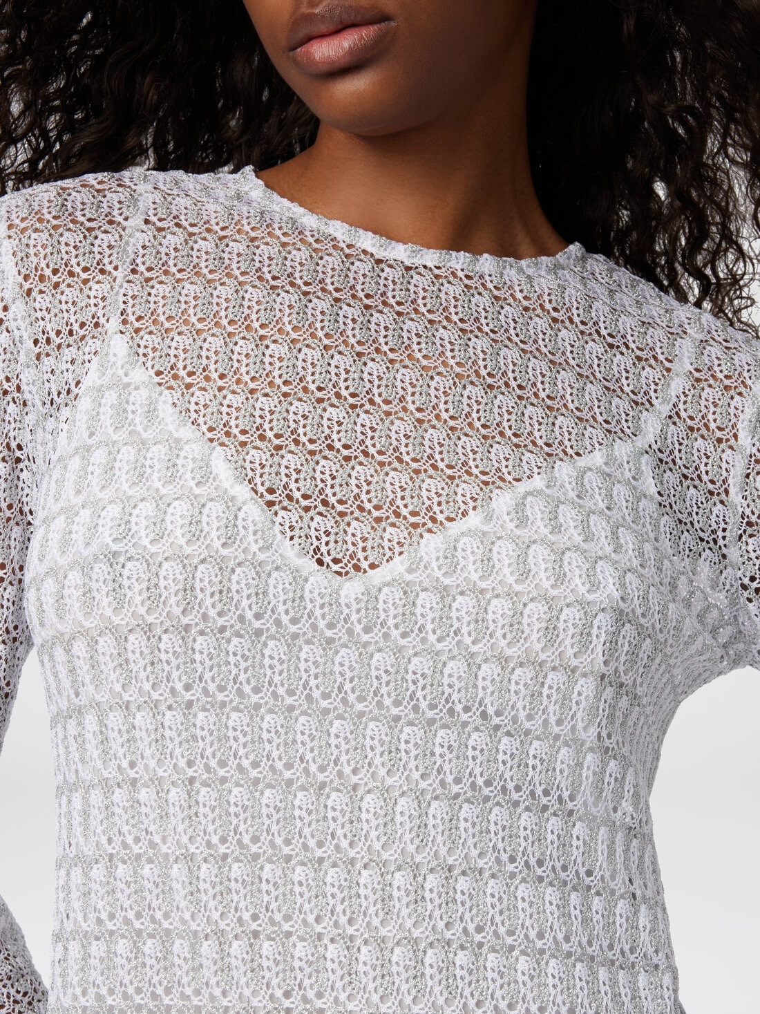Lace motif viscose crewneck mini-dress - 4